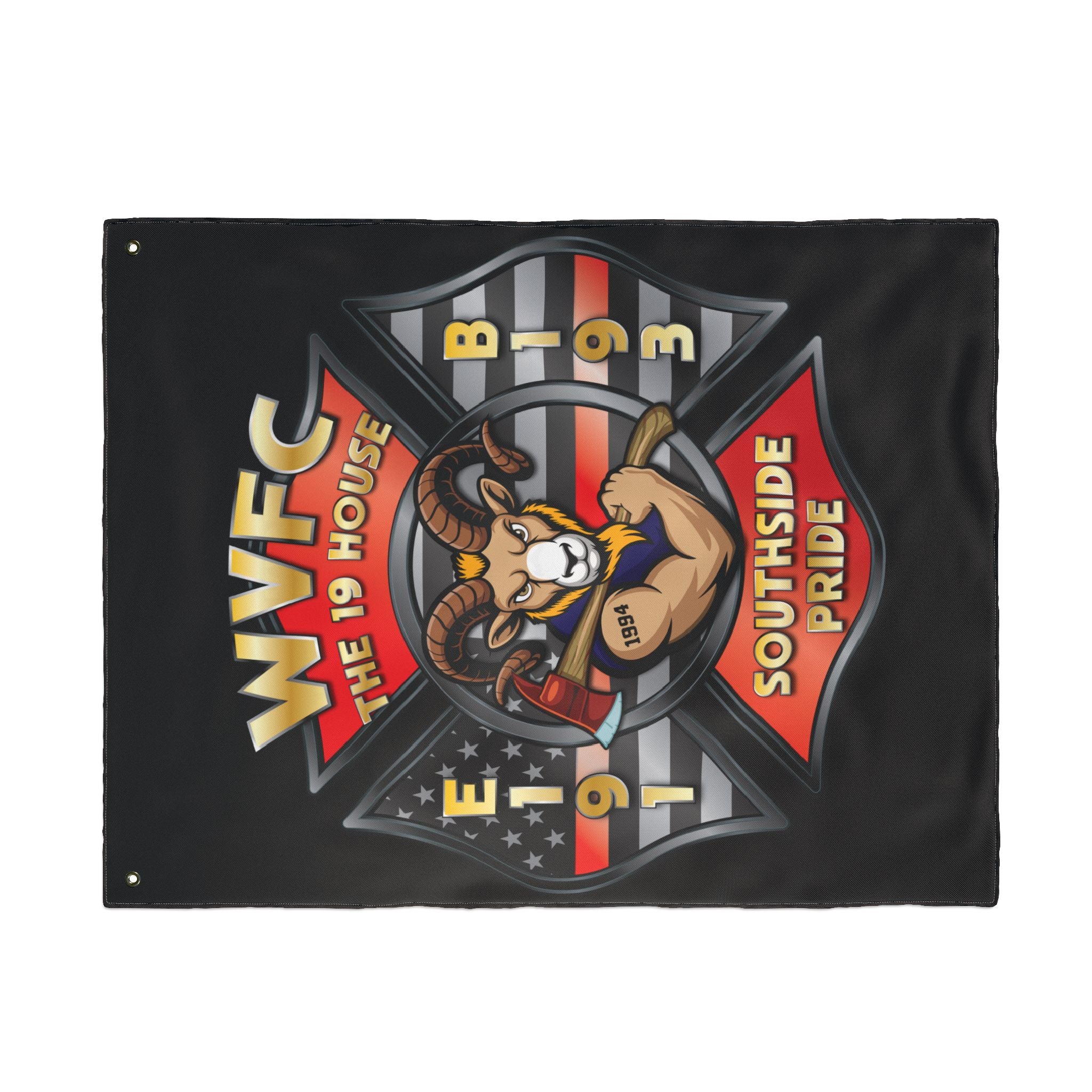 WVFC Goat Vertical - Black Double Sided Flag