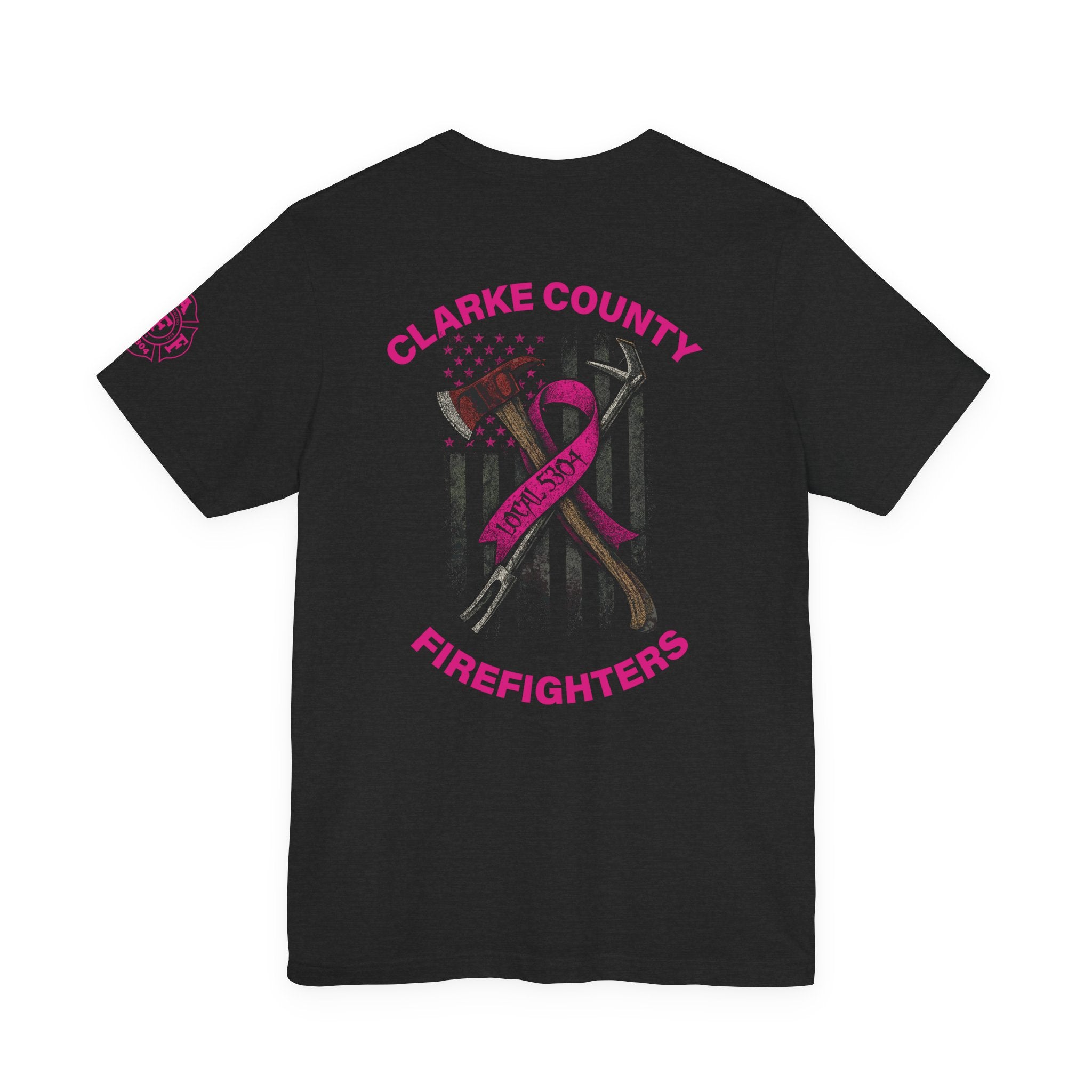 Clarke County Patch Fire Breast Cancer Dark Shirt (Portion of Proceeds go to Local 5304) - Bella+Canvas Soft Jersey Cotton Unisex Tee