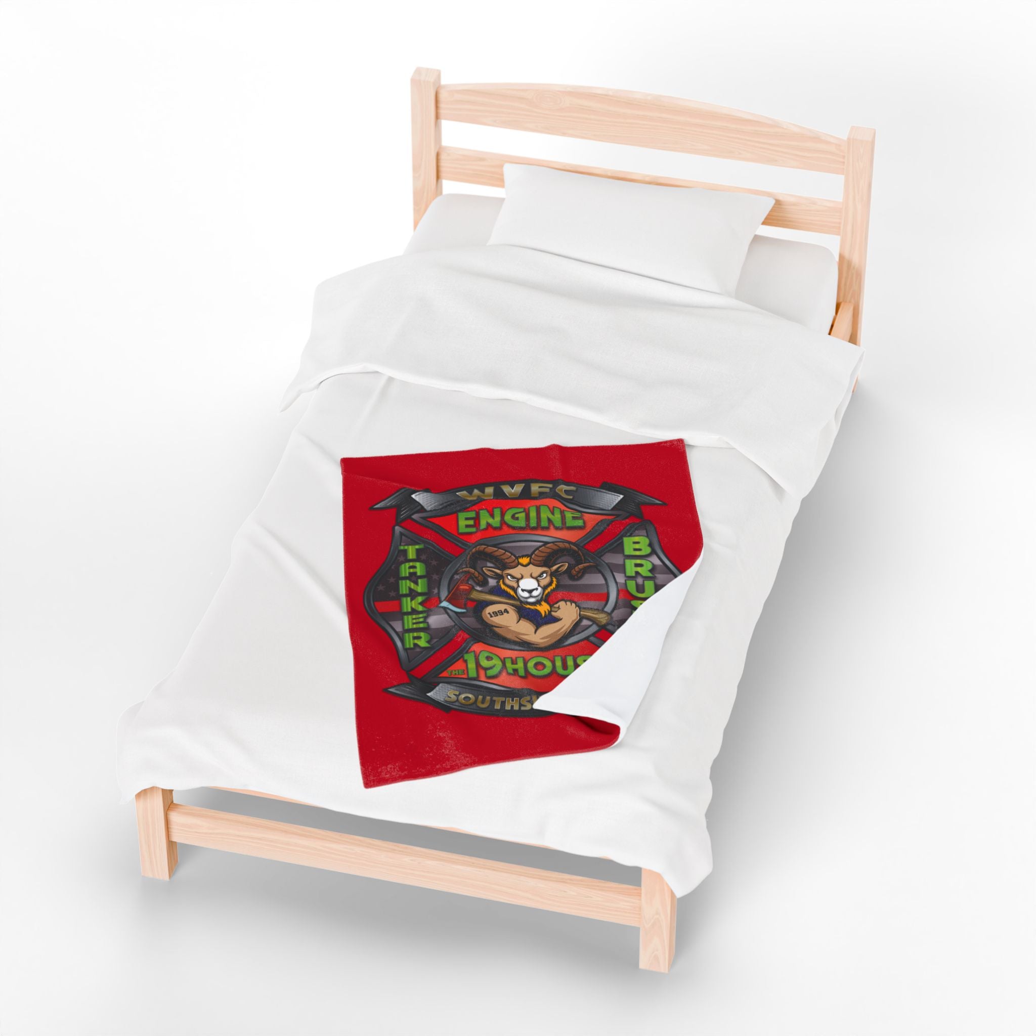 WVFC Goat Logo 2 -Red Velveteen Plush Blanket