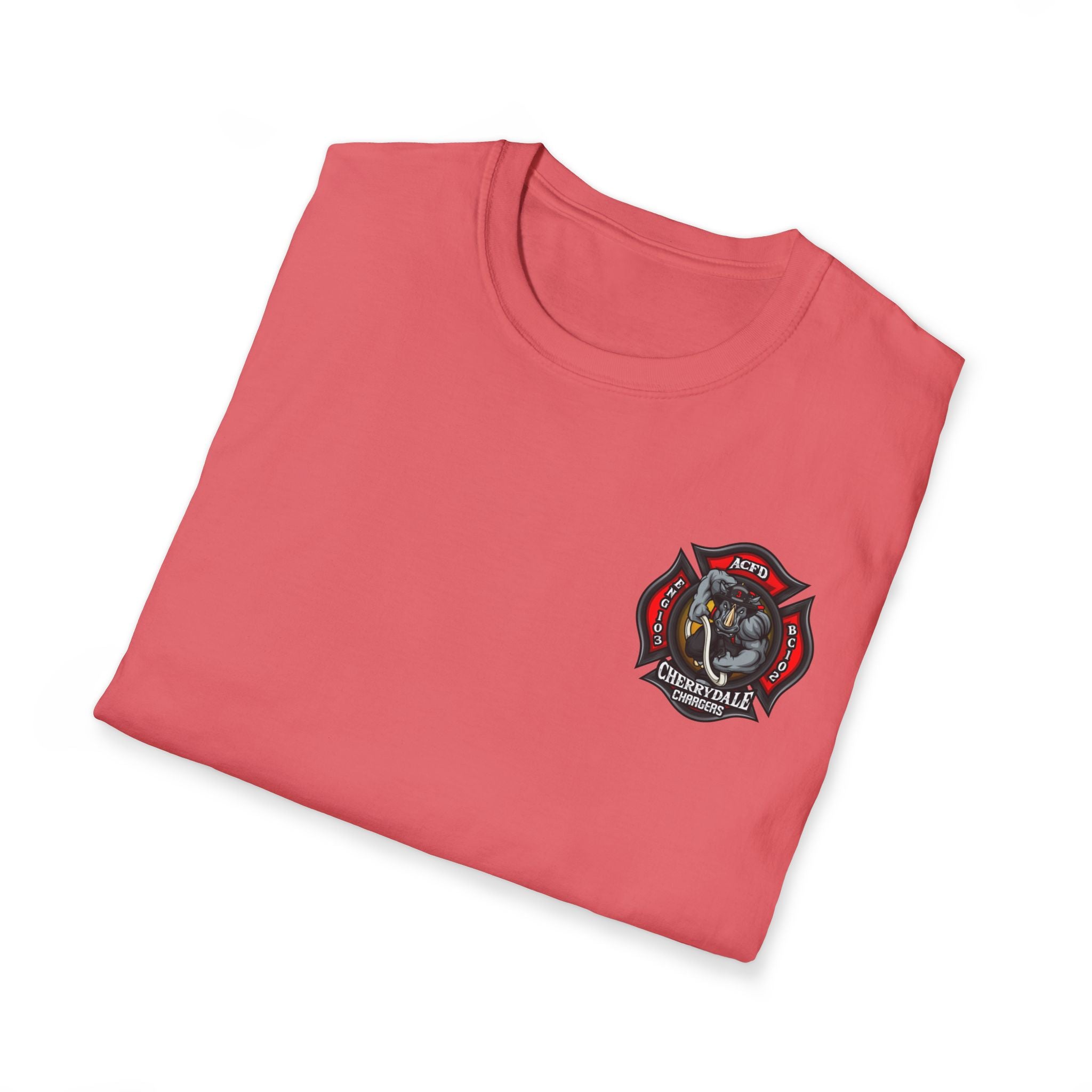 Station 3 Rhino Logo Firefighter Back - Gildan Soft Cotton Softstyle T-Shirt