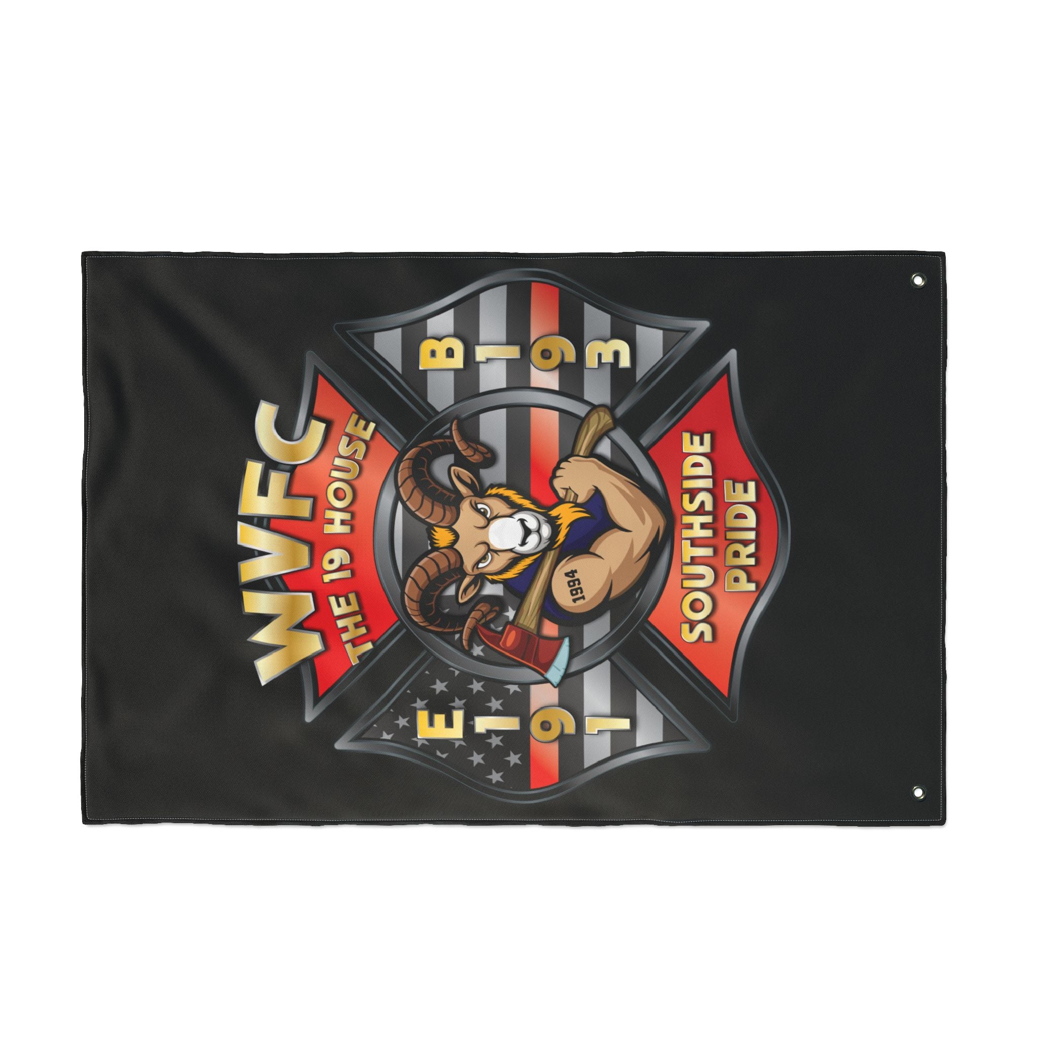 WVFC Goat Vertical - Black Double Sided Flag