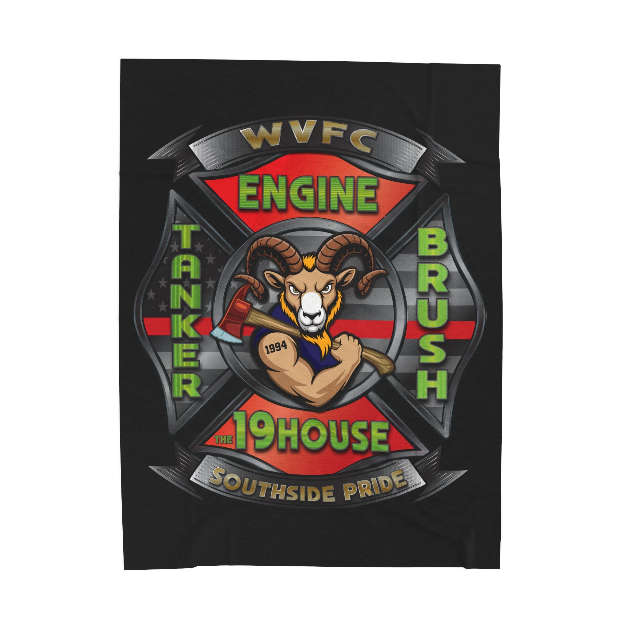 WVFC Goat Logo 2 - Black Velveteen Plush Blanket
