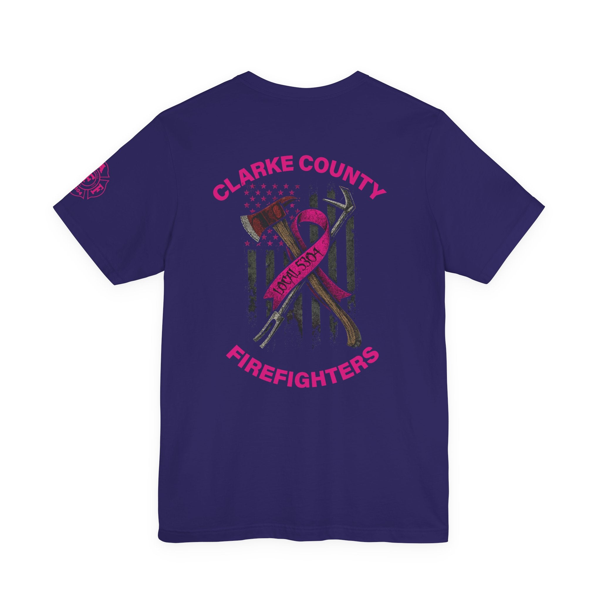 Clarke County Patch Fire Breast Cancer Dark Shirt (Portion of Proceeds go to Local 5304) - Bella+Canvas Soft Jersey Cotton Unisex Tee