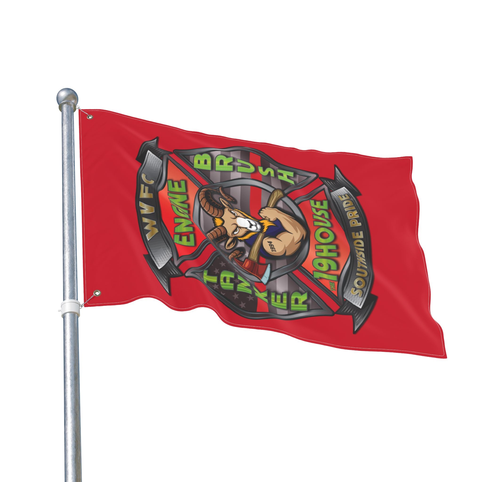 WVFC Goat Logo 2 Vertical - Red Double Sided Flag