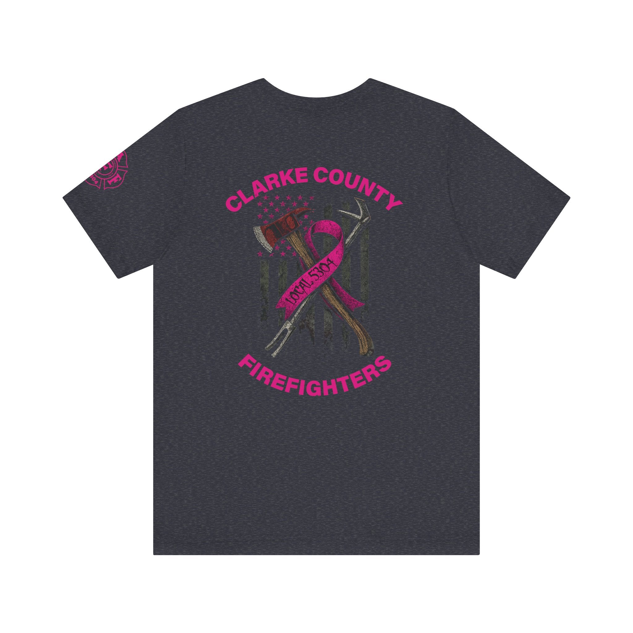 Clarke County Patch Fire Breast Cancer Dark Shirt (Portion of Proceeds go to Local 5304) - Bella+Canvas Soft Jersey Cotton Unisex Tee