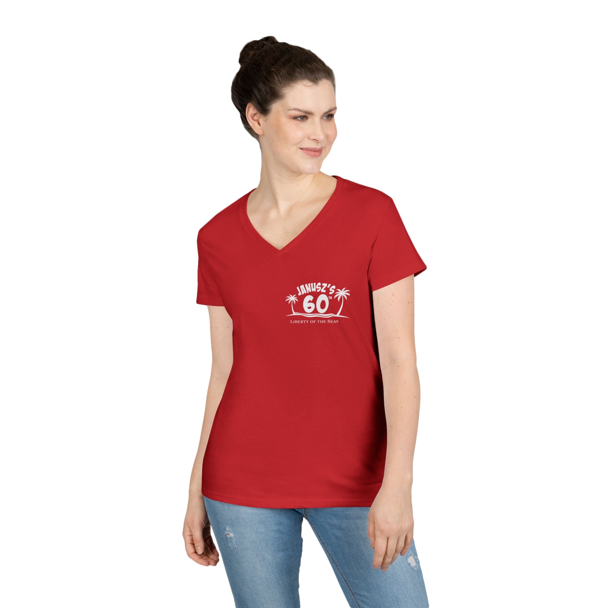 Renee Family Cruise White - Ladies' Cotton V-Neck T-Shirt