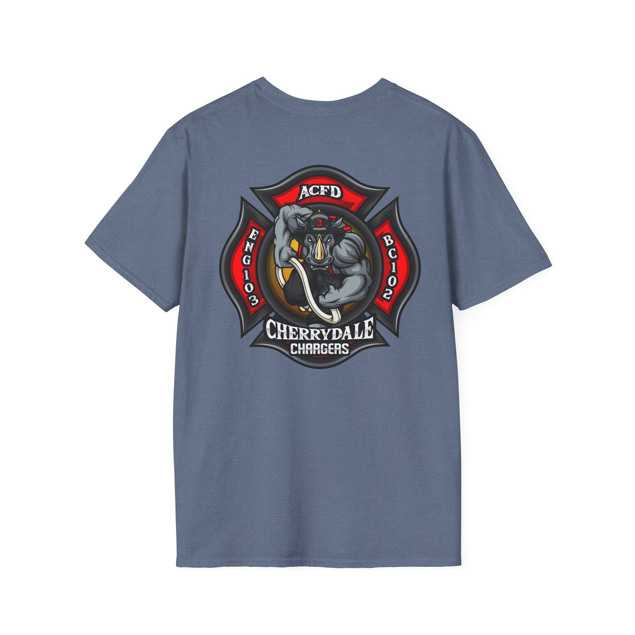 Station 3 front / Rhino back Logo - Gildan Soft Cotton Softstyle T-Shirt