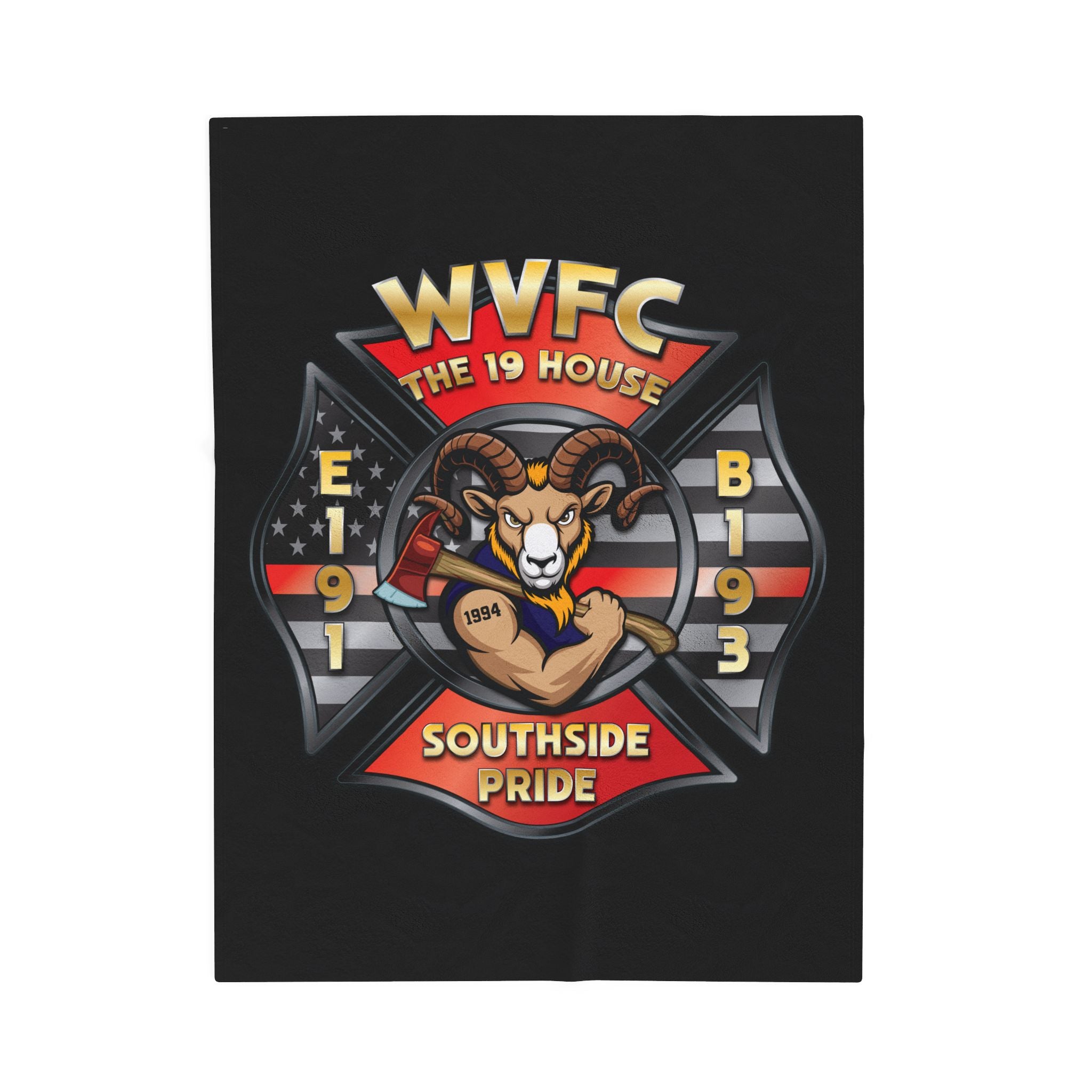 WVFC Goat Logo 1 - Black Velveteen Plush Blanket