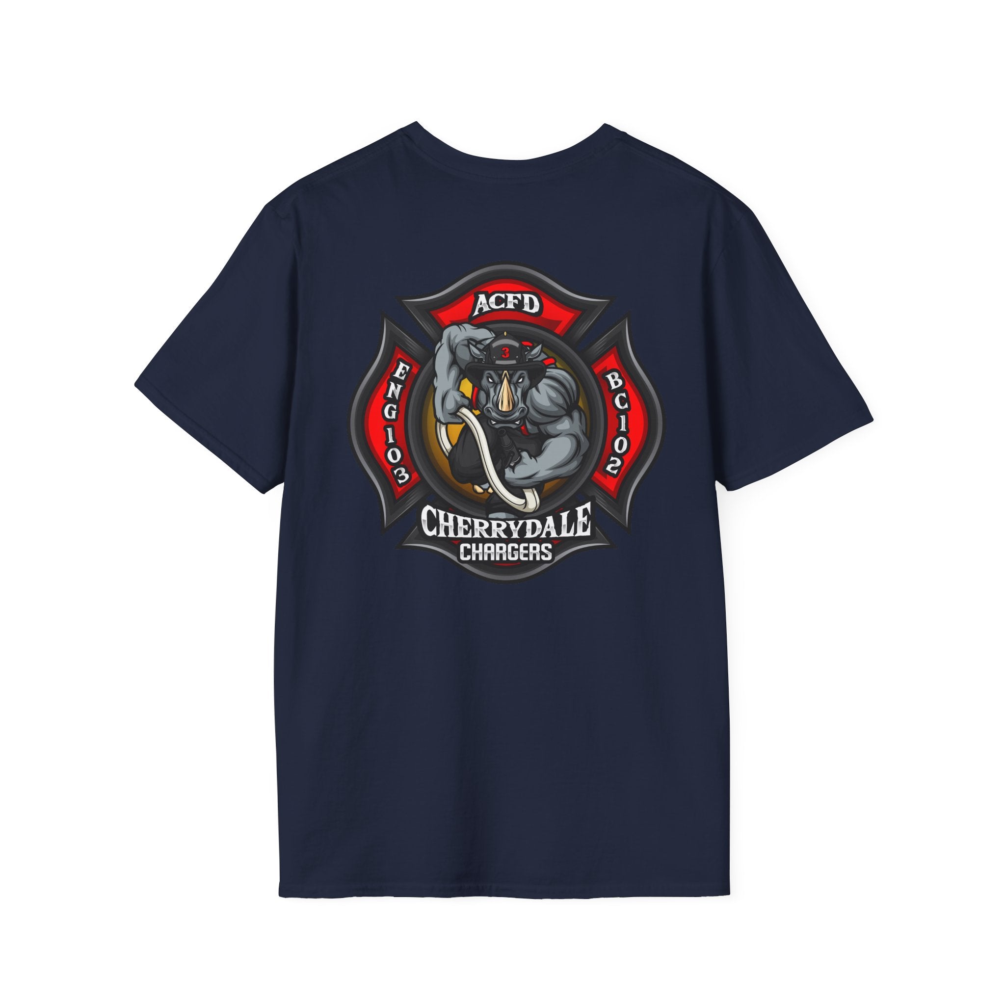 Station 3 front / Rhino back Logo - Gildan Soft Cotton Softstyle T-Shirt