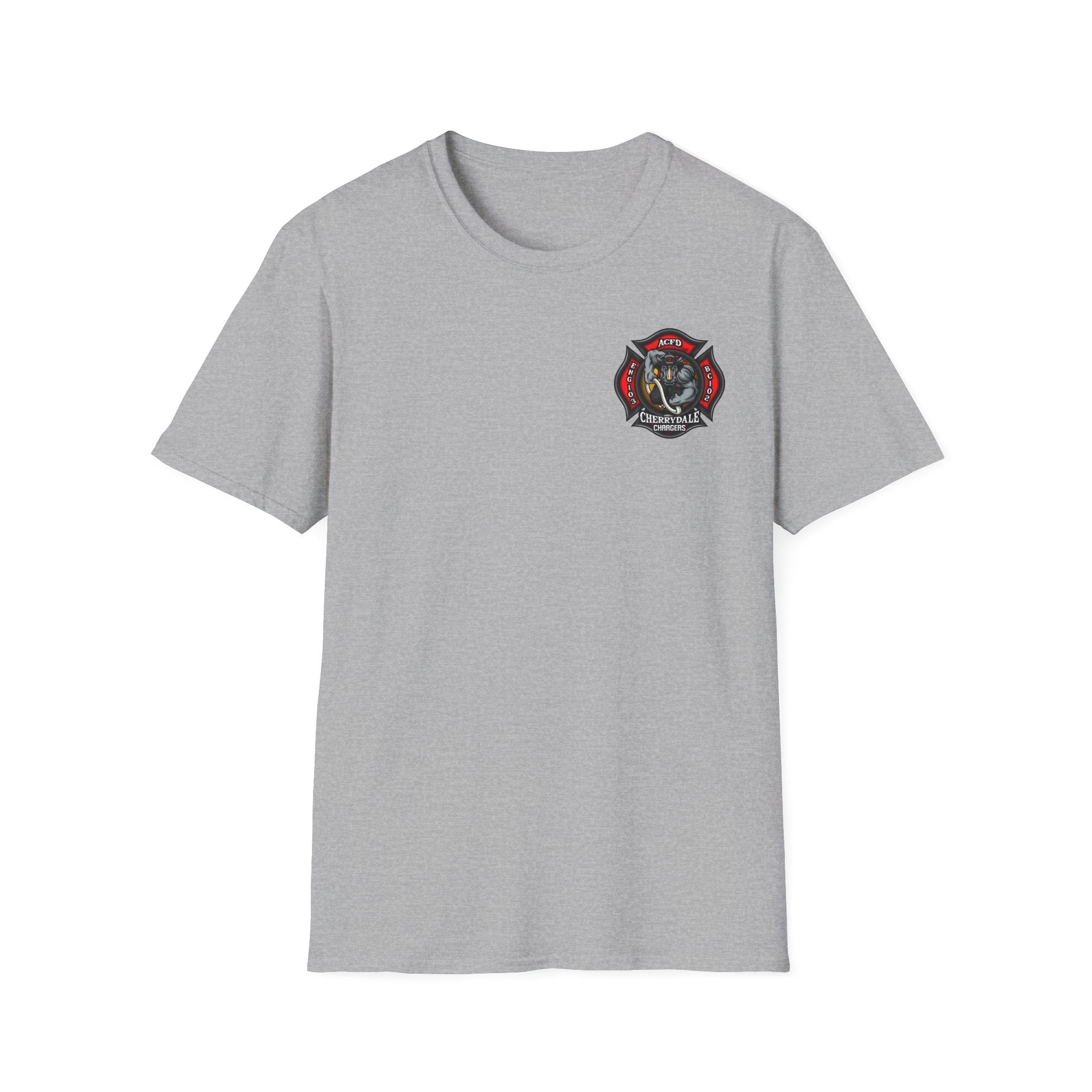 Station 3 Rhino Logo Firefighter Back - Gildan Soft Cotton Softstyle T-Shirt