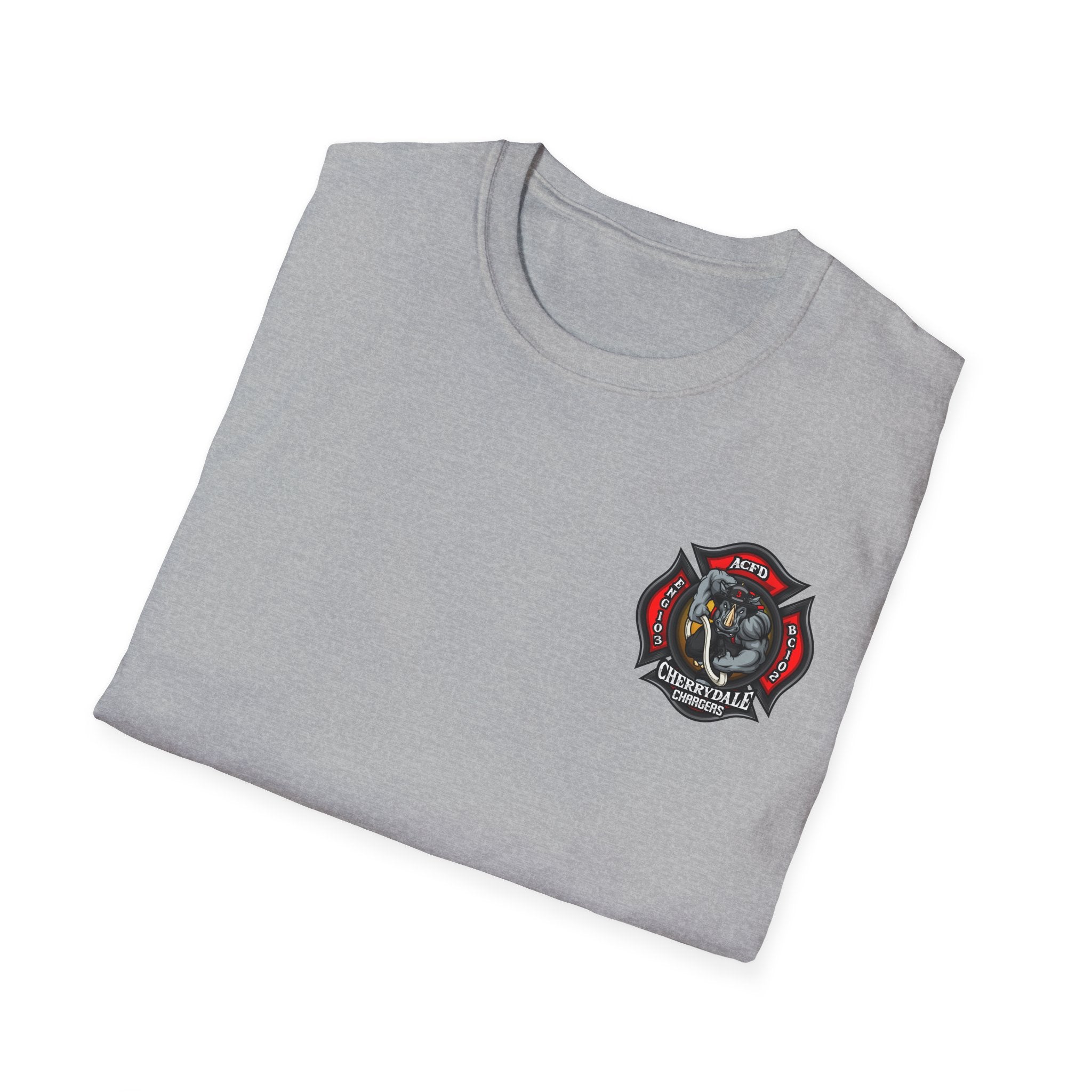 Station 3 Rhino Logo Firefighter Back - Gildan Soft Cotton Softstyle T-Shirt