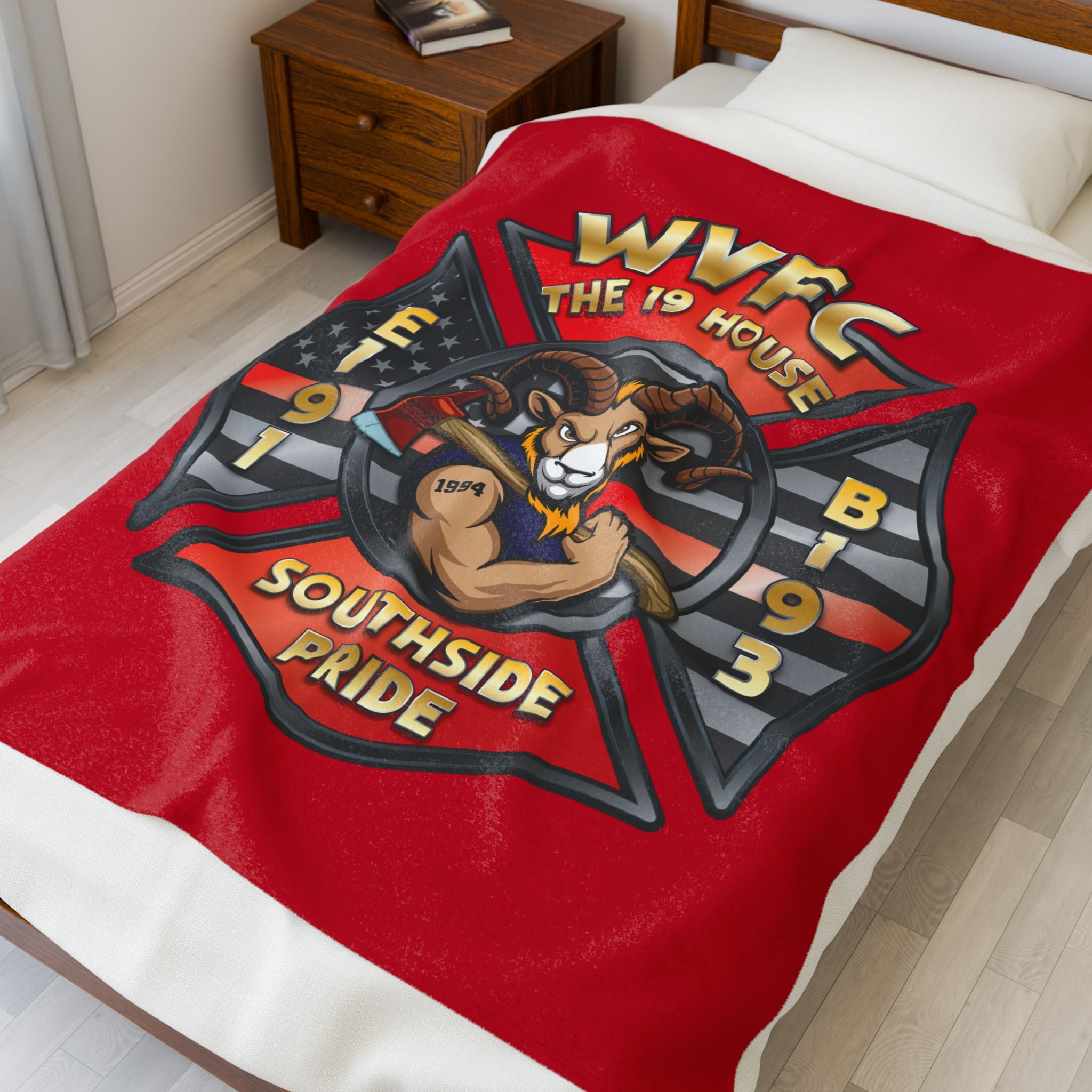 CWVFC Goat Logo 1 - Red Velveteen Plush Blanket