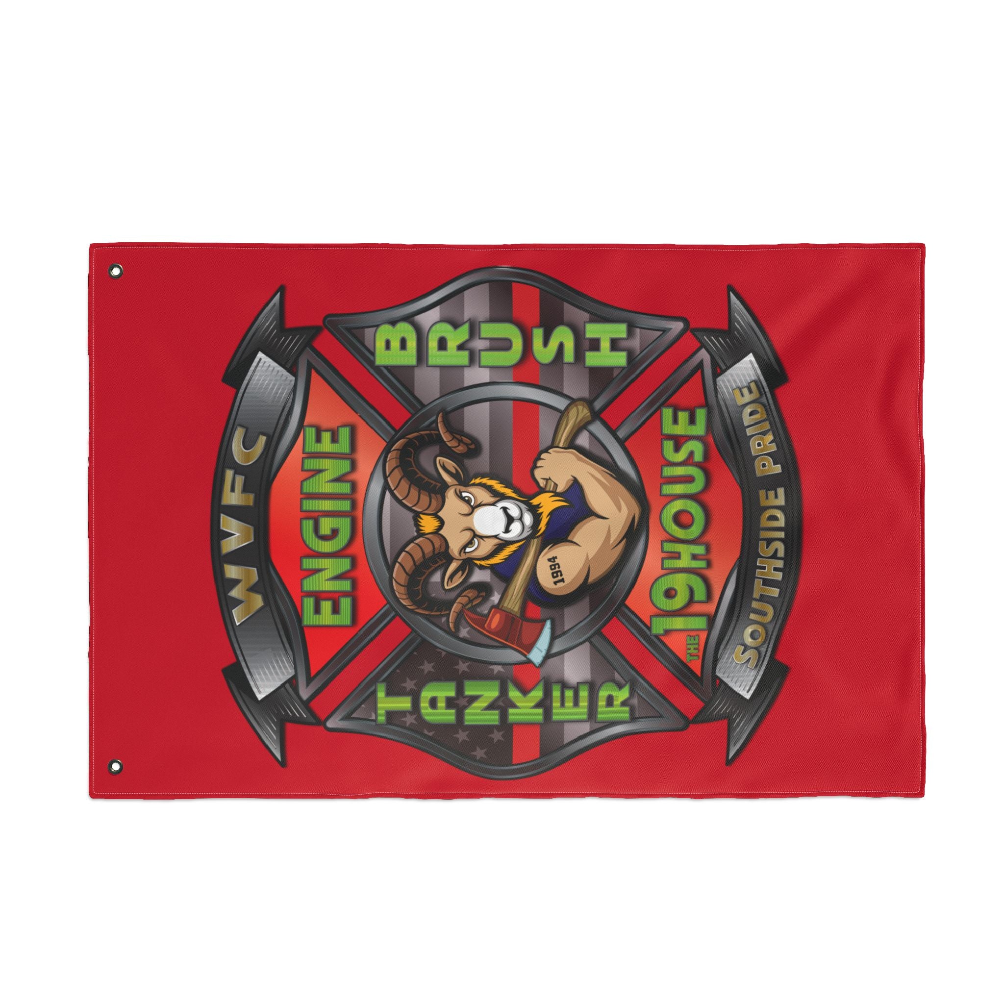 WVFC Goat Logo 2 Vertical - Red Double Sided Flag