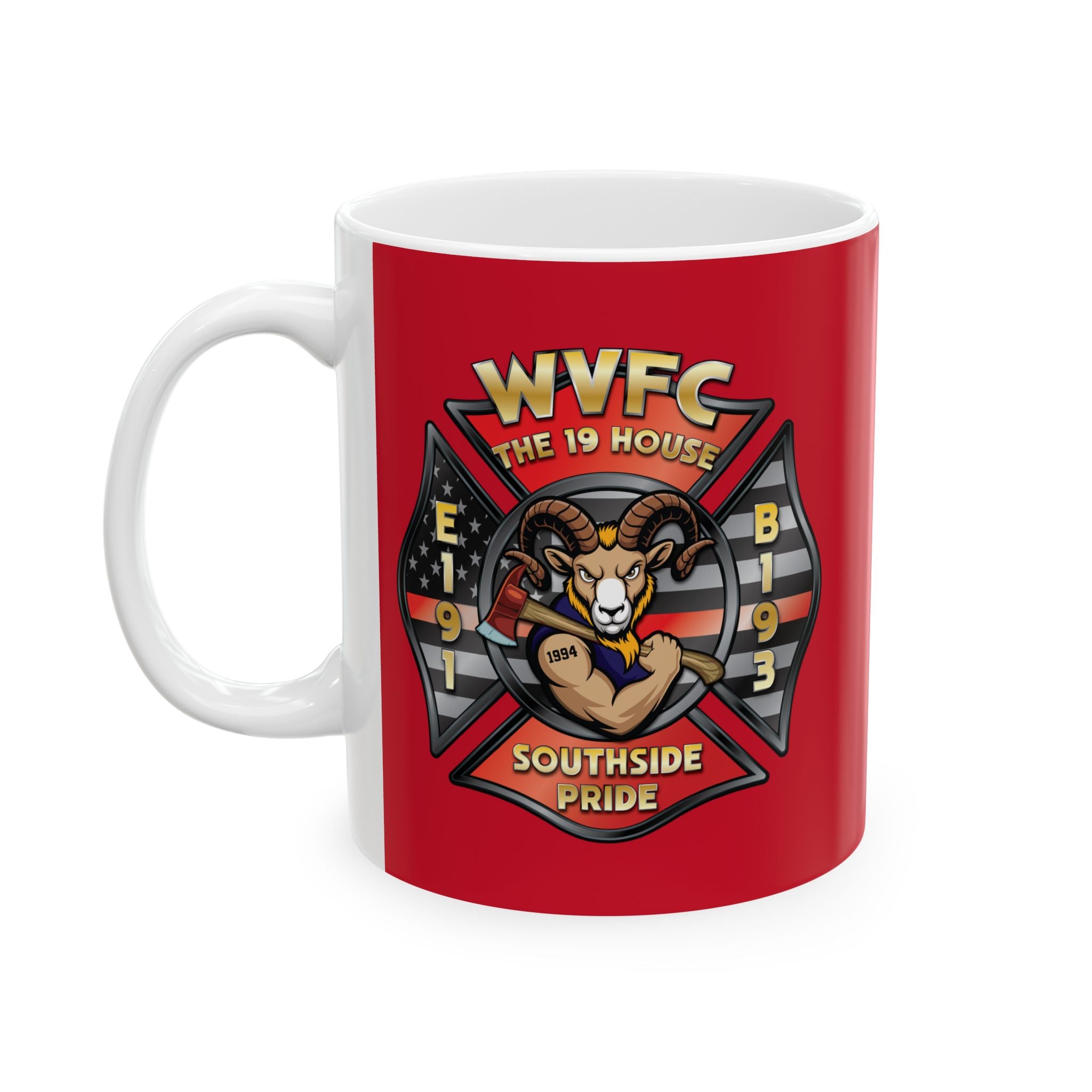 WVFC Goat Logo 1 version 3 Red Line Flag blk - Ceramic Mug, (11oz)