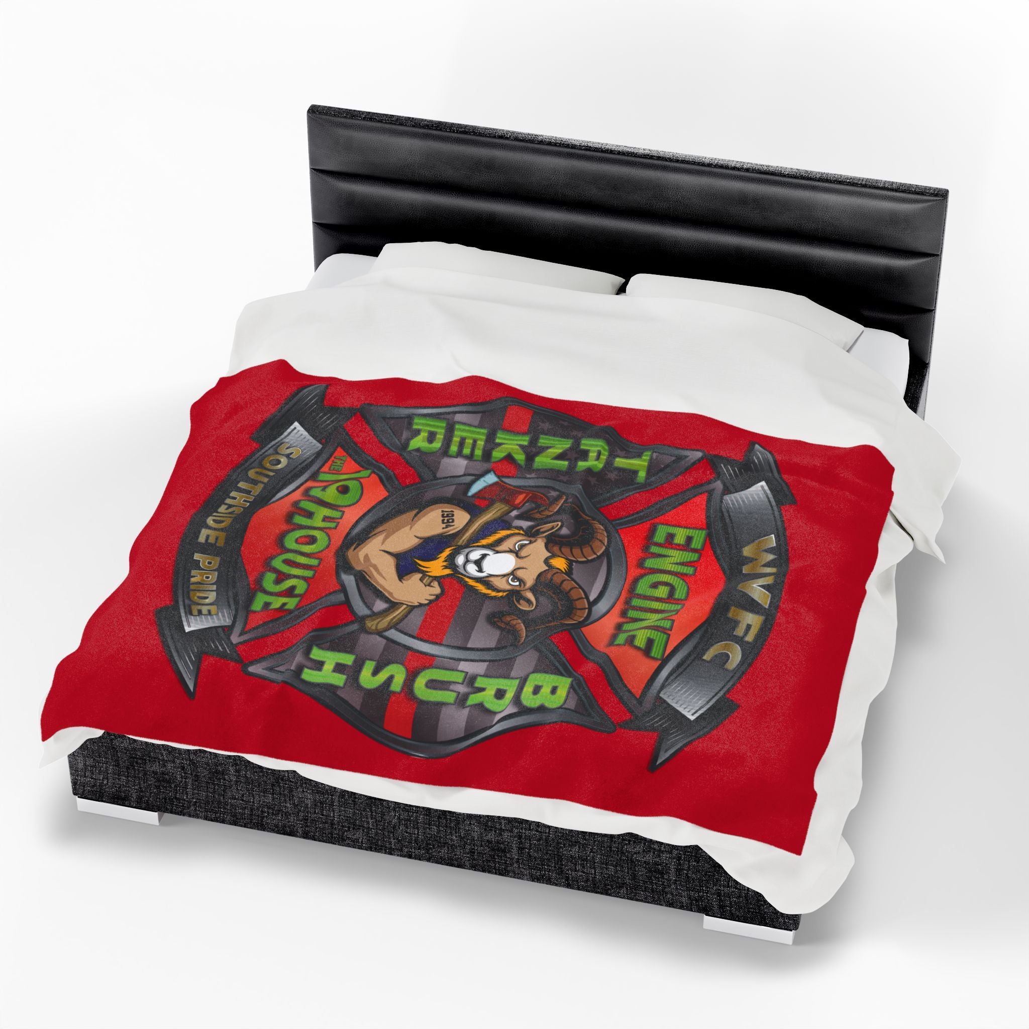 WVFC Goat Logo 2 -Red Velveteen Plush Blanket