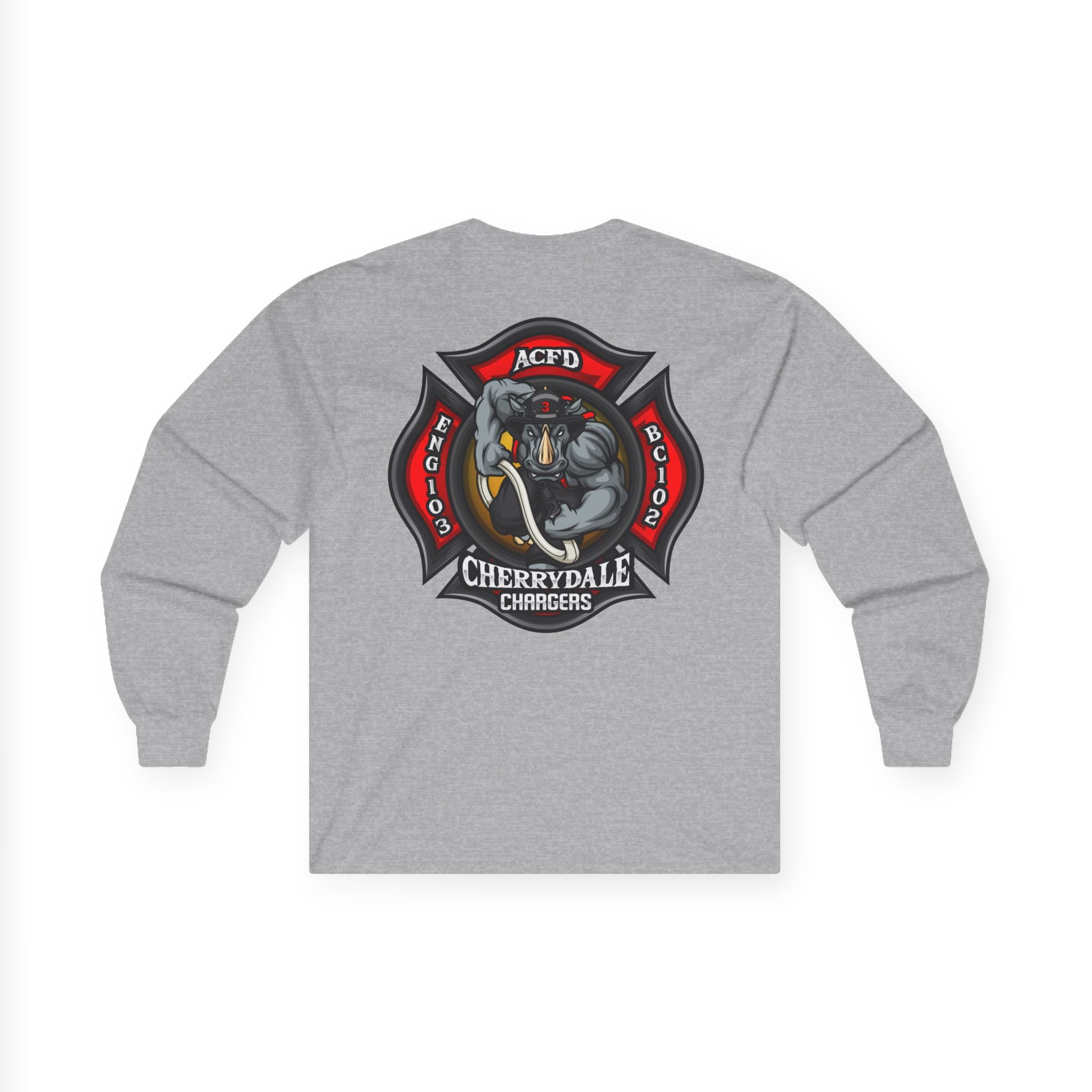 Arlington Station 3 front / Rhino back - Unisex Ultra Cotton Gildan Long Sleeve Tee