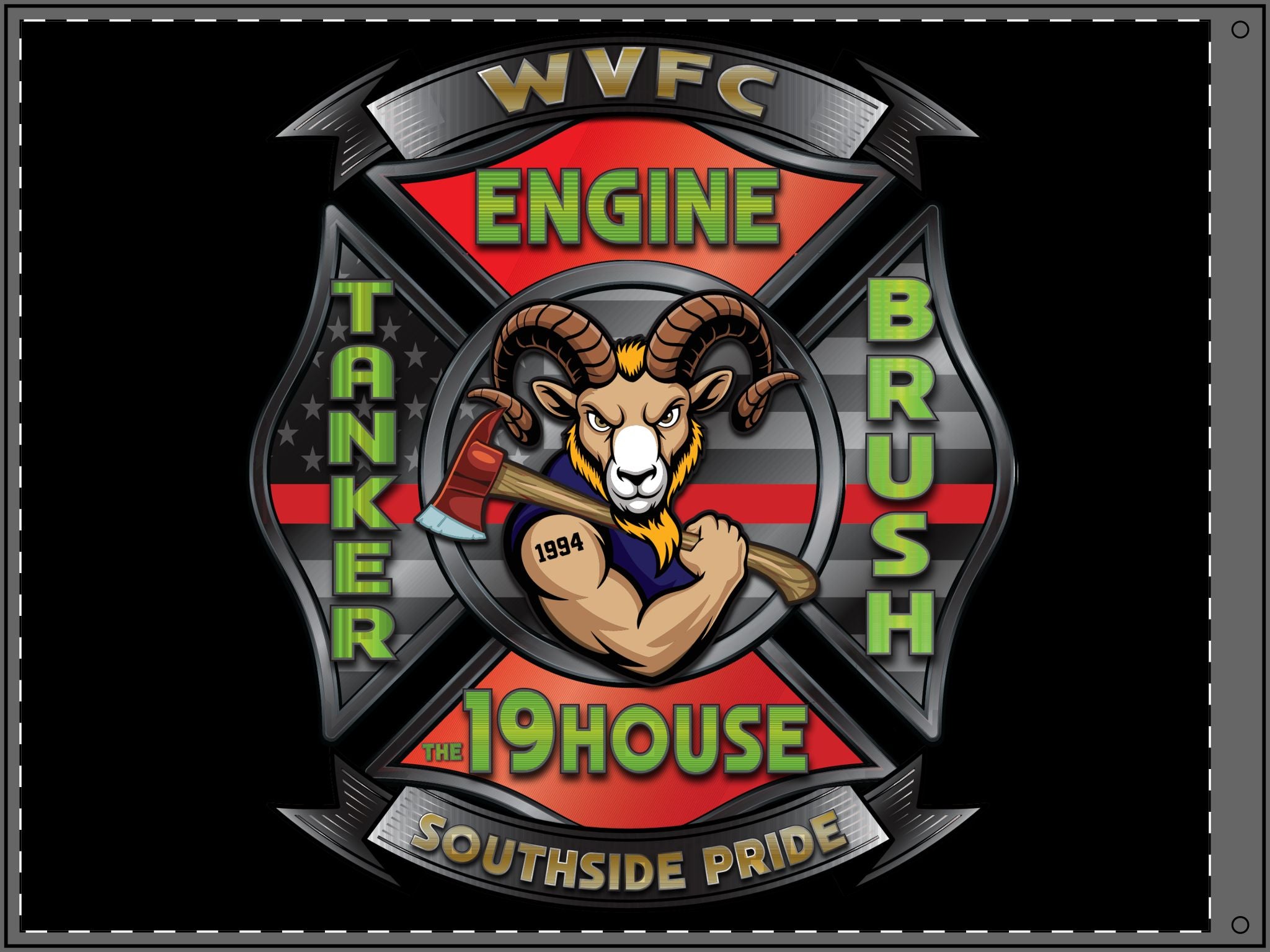 WVFC Goat Logo 2 - Black Double Sided Flag