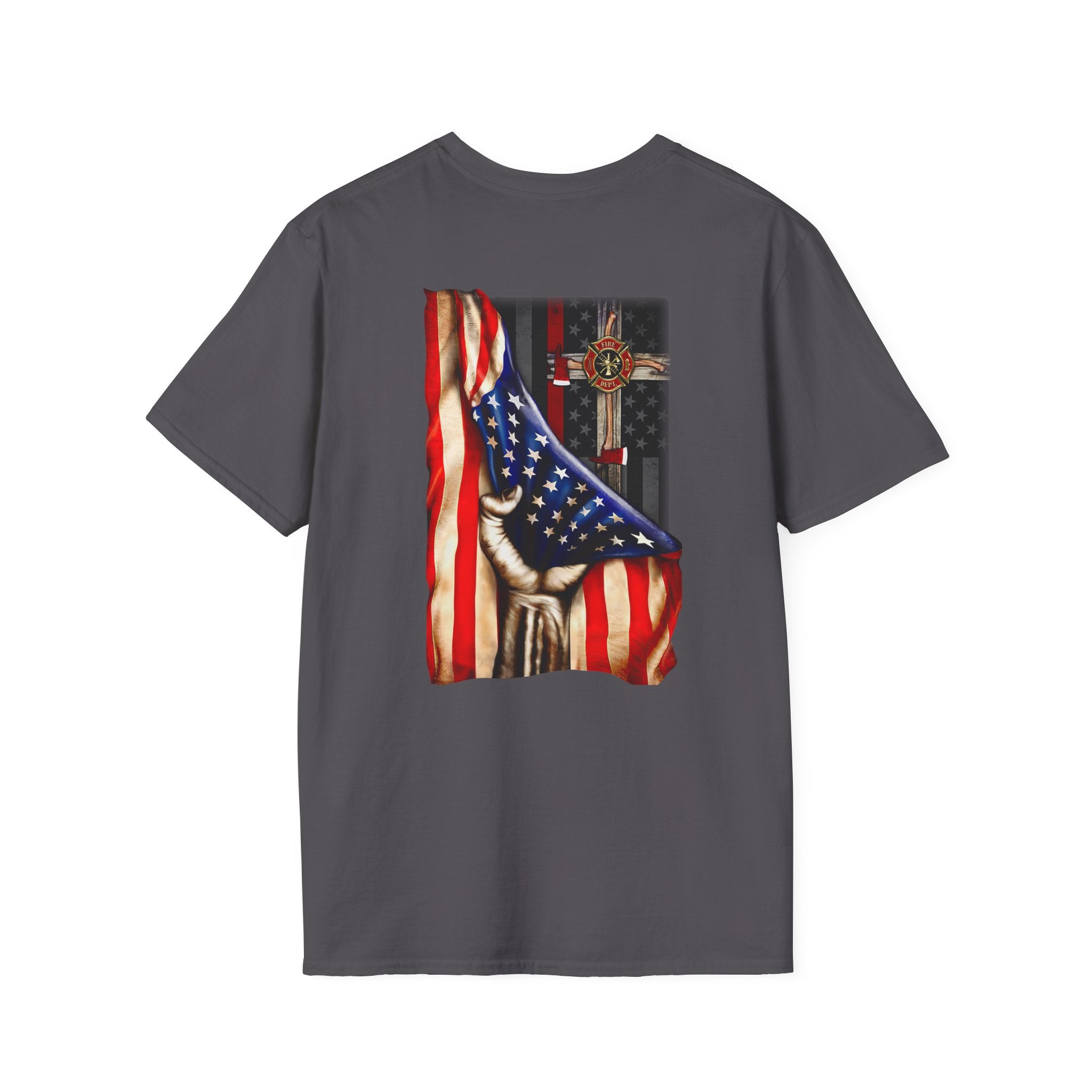 Firefighter US Flag Christian - Unisex Softstyle T-Shirt