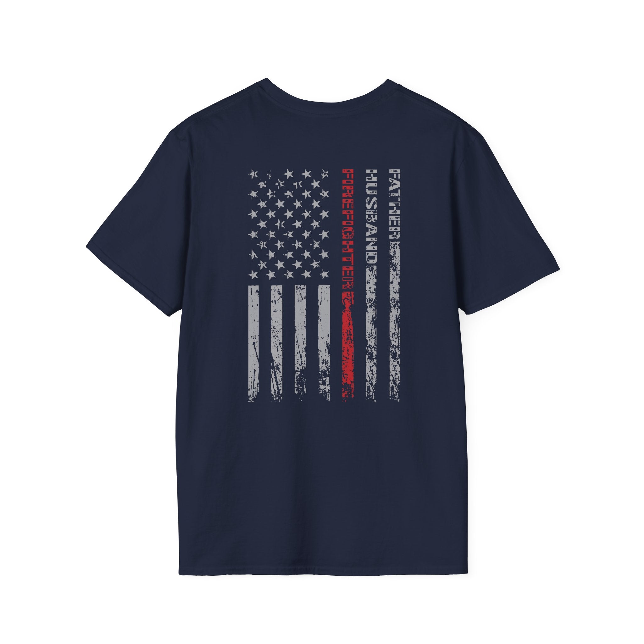 Firefighter Dad US Flag - Unisex Softstyle T-Shirt