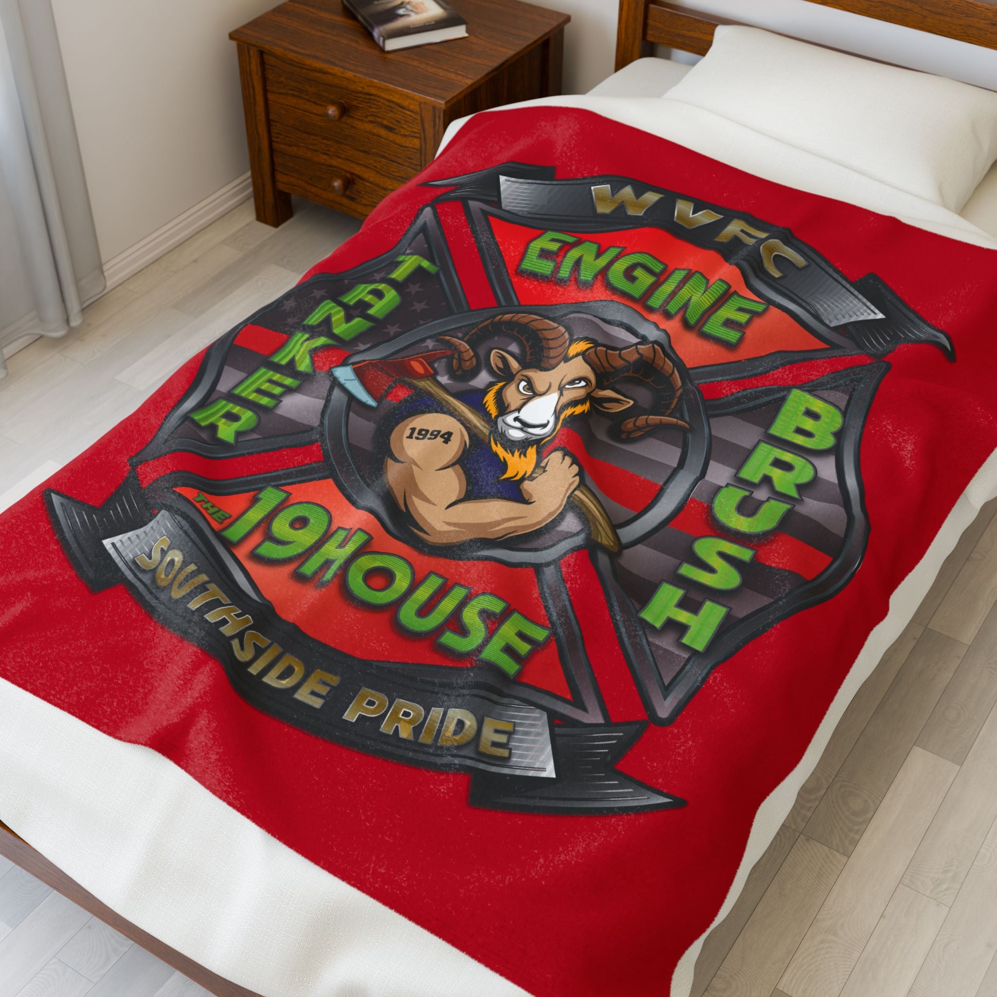 WVFC Goat Logo 2 -Red Velveteen Plush Blanket