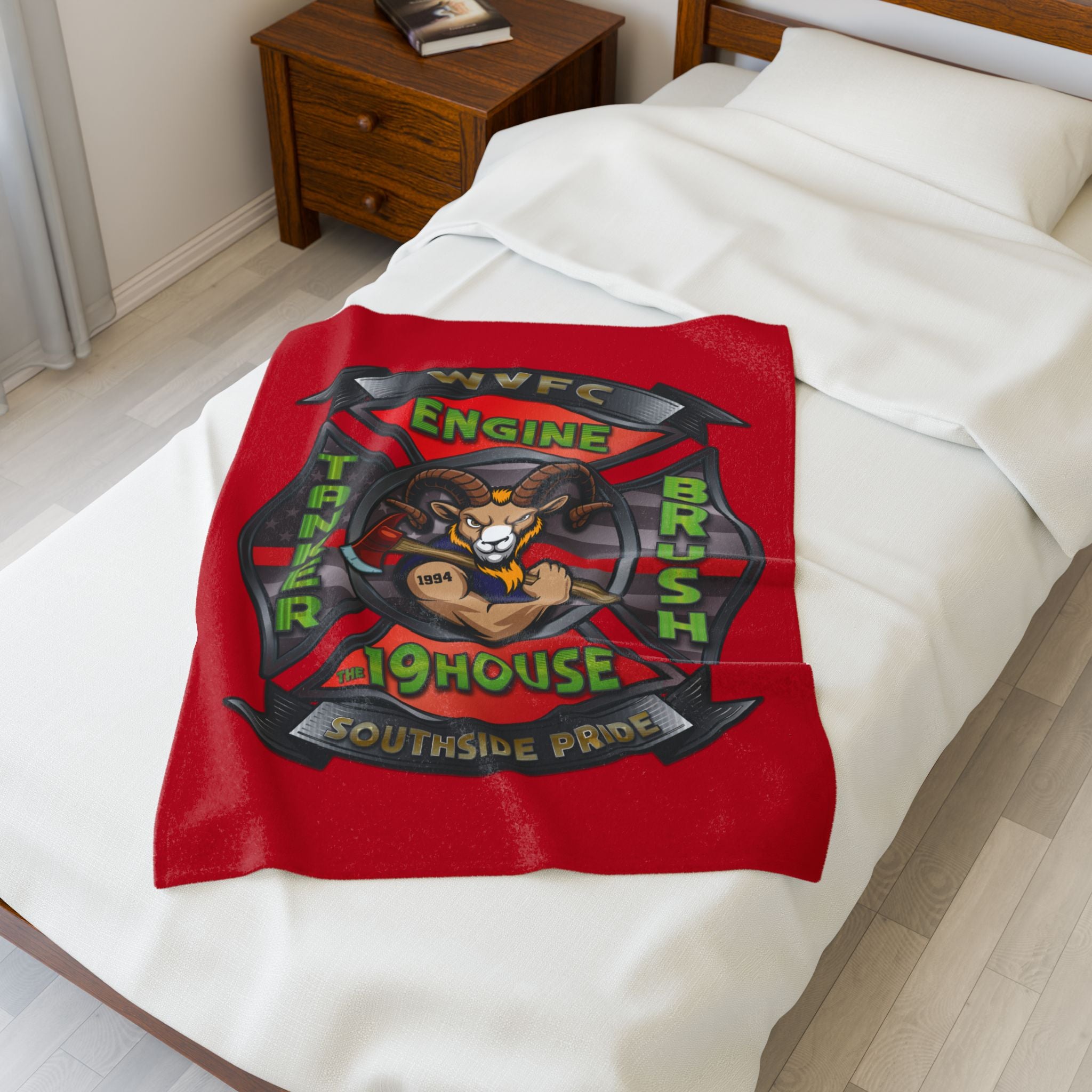 WVFC Goat Logo 2 -Red Velveteen Plush Blanket