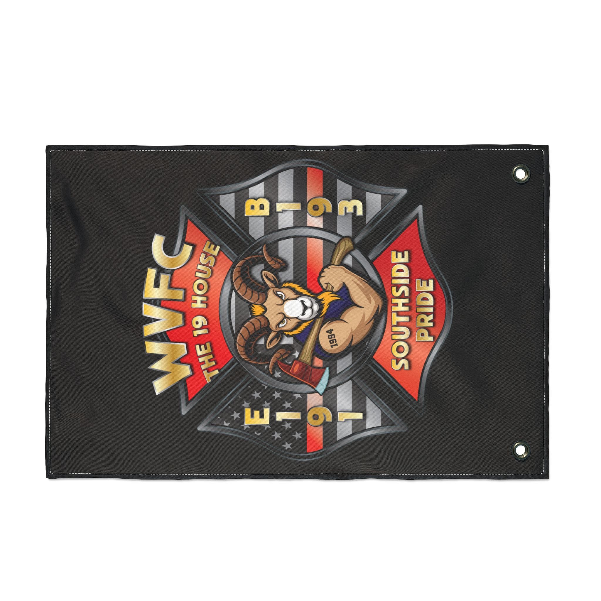WVFC Goat Vertical - Black Double Sided Flag