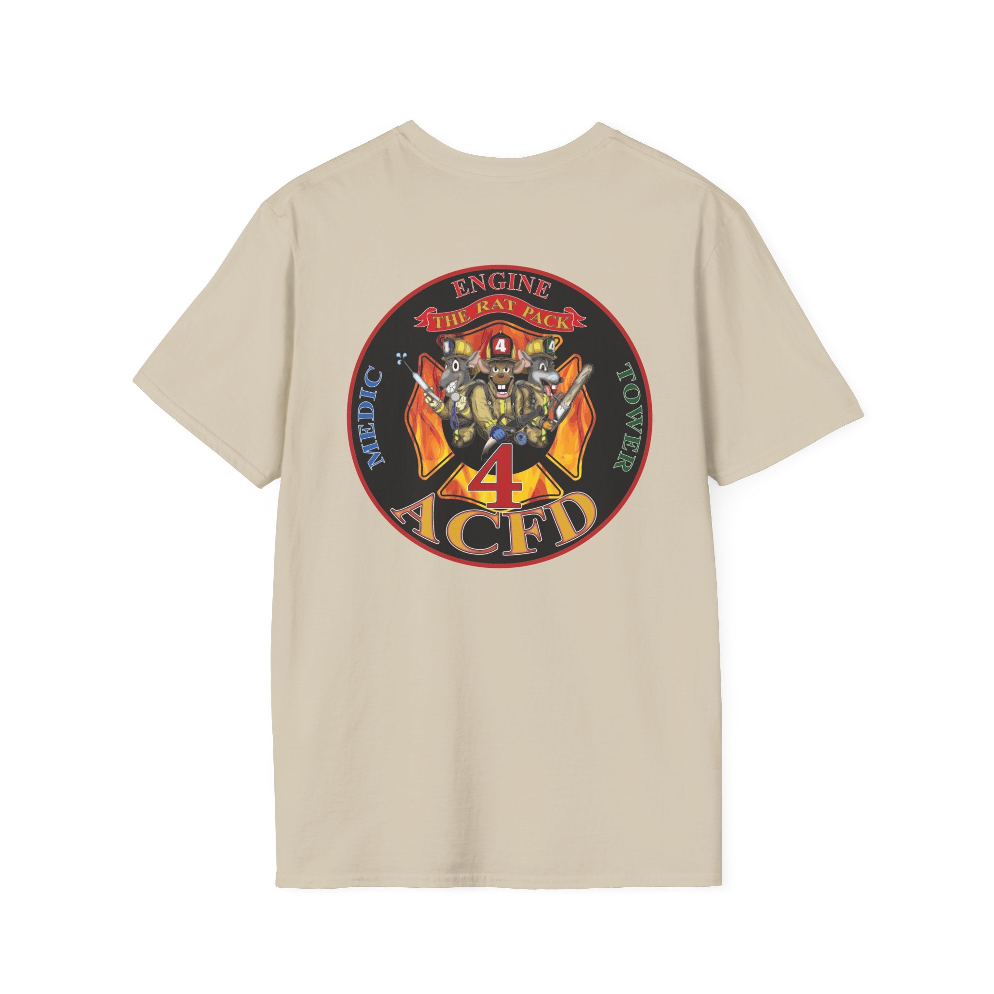 Station 4 acfd clover front/RatPack back - Gildan Soft Cotton Softstyle T-Shirt