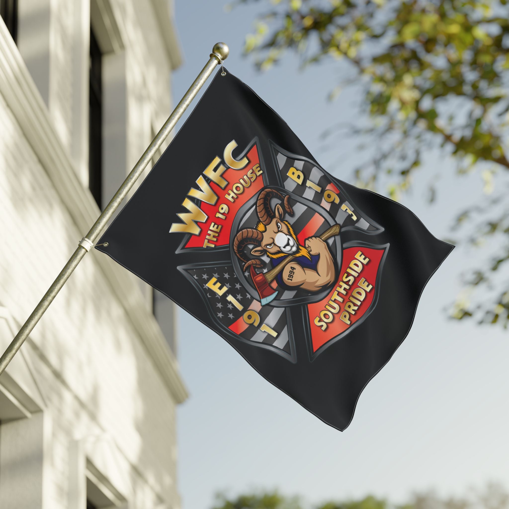 WVFC Goat Vertical - Black Double Sided Flag