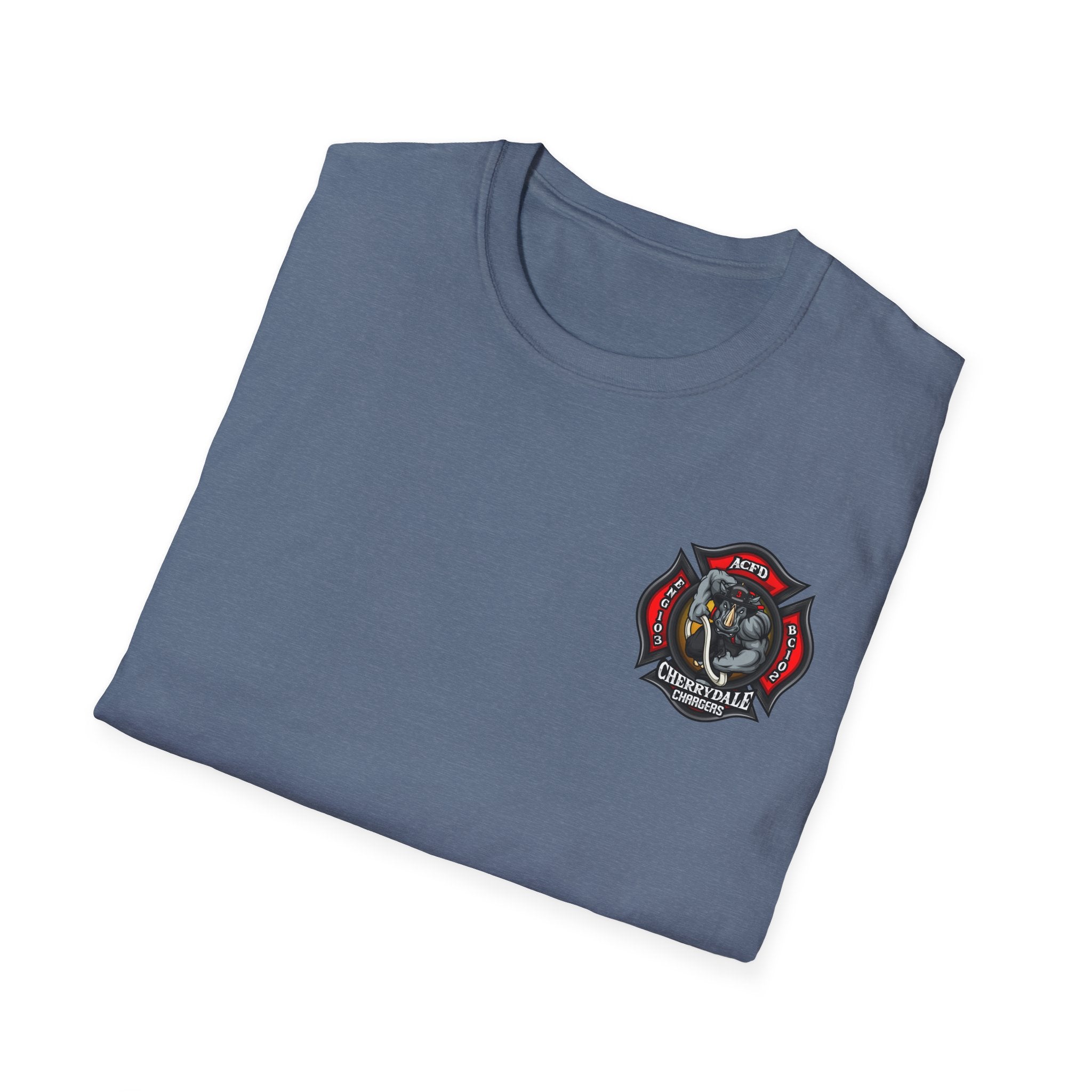 Station 3 Rhino Logo Firefighter Back - Gildan Soft Cotton Softstyle T-Shirt