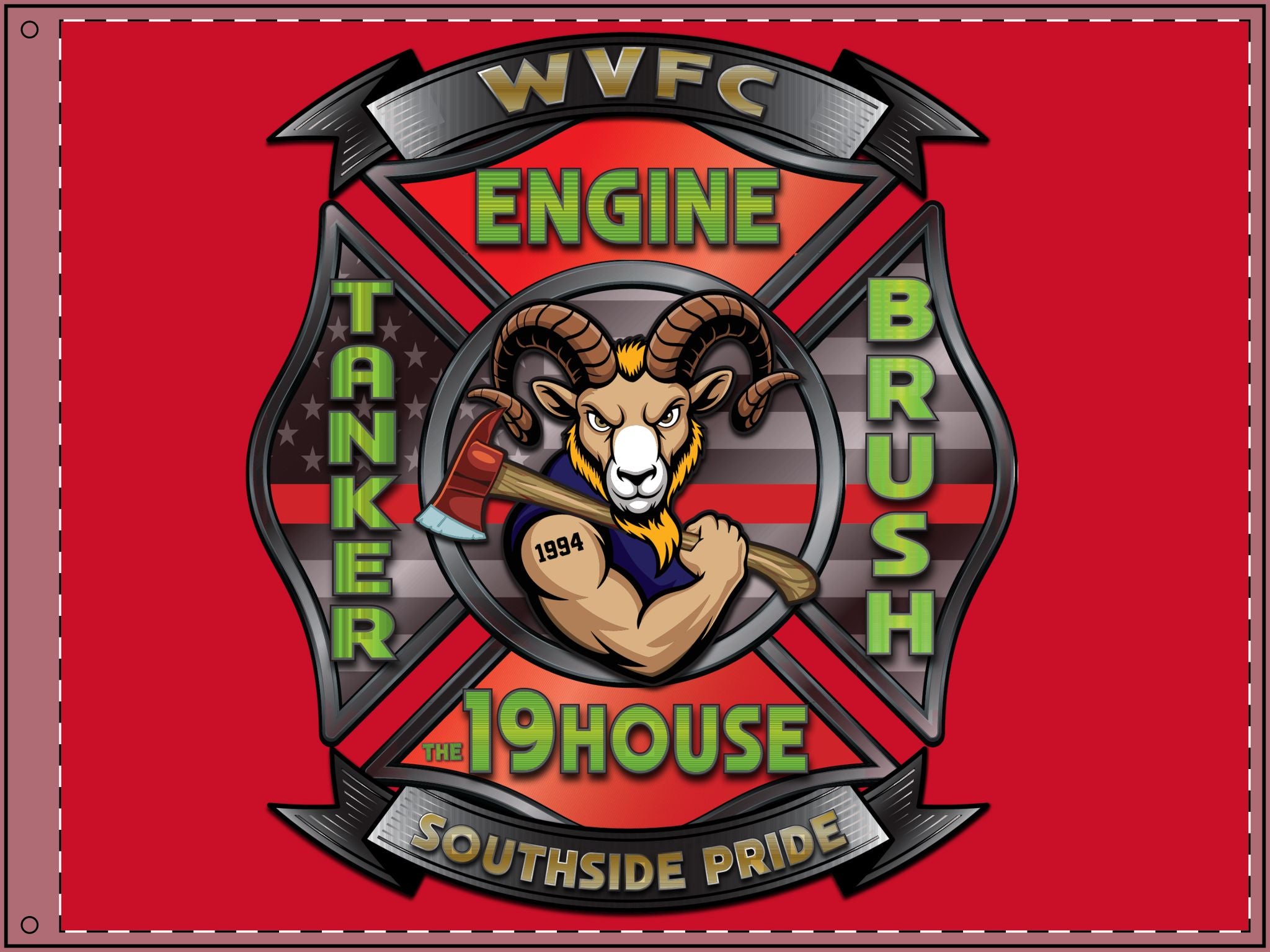 WVFC Goat Logo 2 - Red Double Sided Flag
