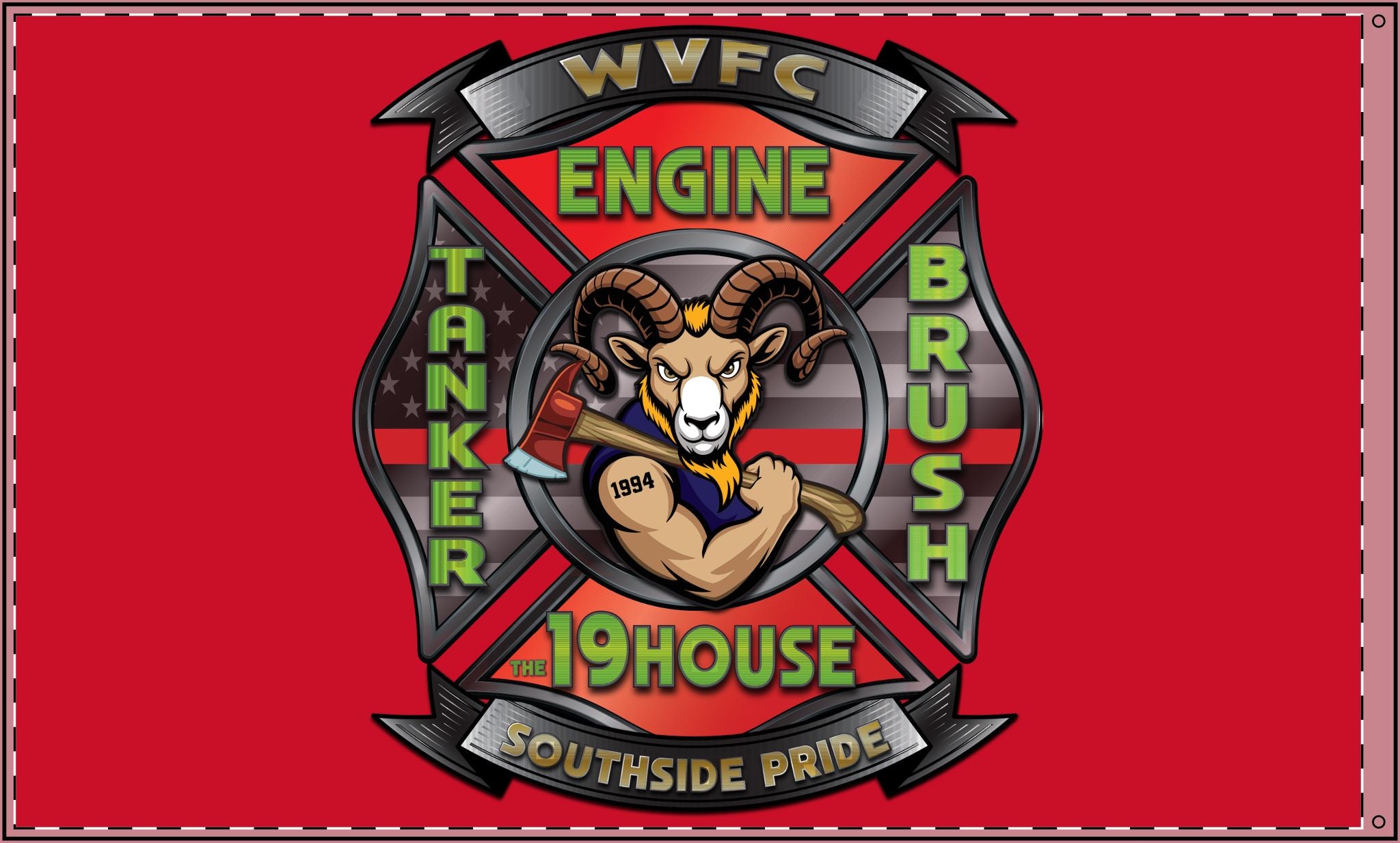 WVFC Goat Logo 2 - Red Double Sided Flag