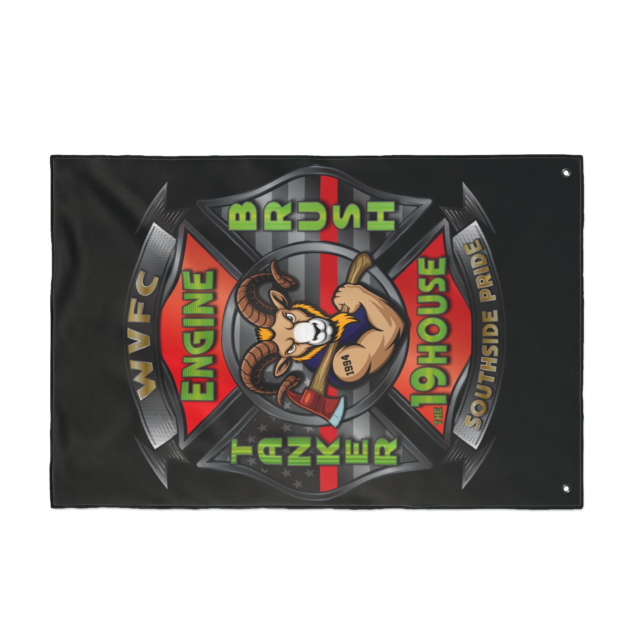 WVFC Goat Logo 2 Vertical - Black Double Sided Flag
