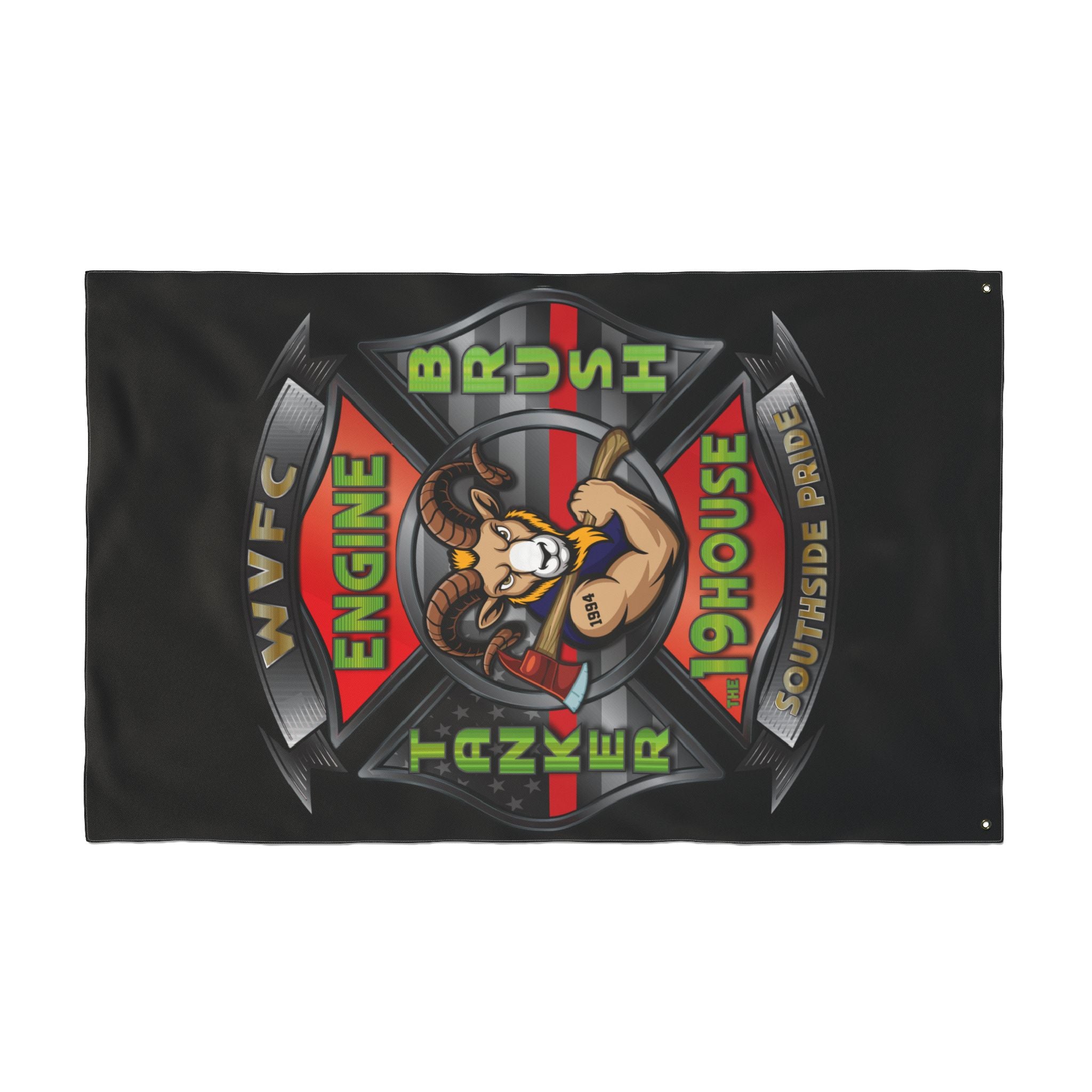 WVFC Goat Logo 2 Vertical - Black Double Sided Flag