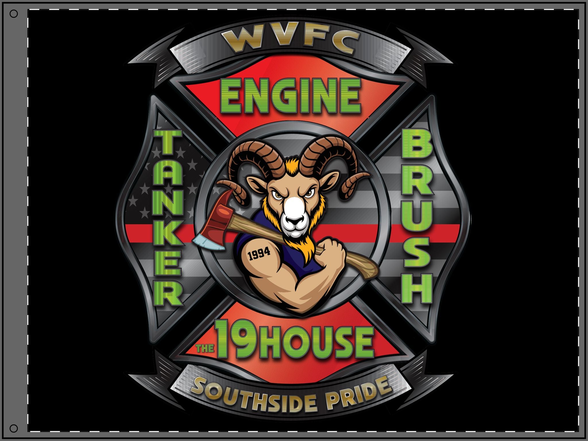 WVFC Goat Logo 2 - Black Double Sided Flag