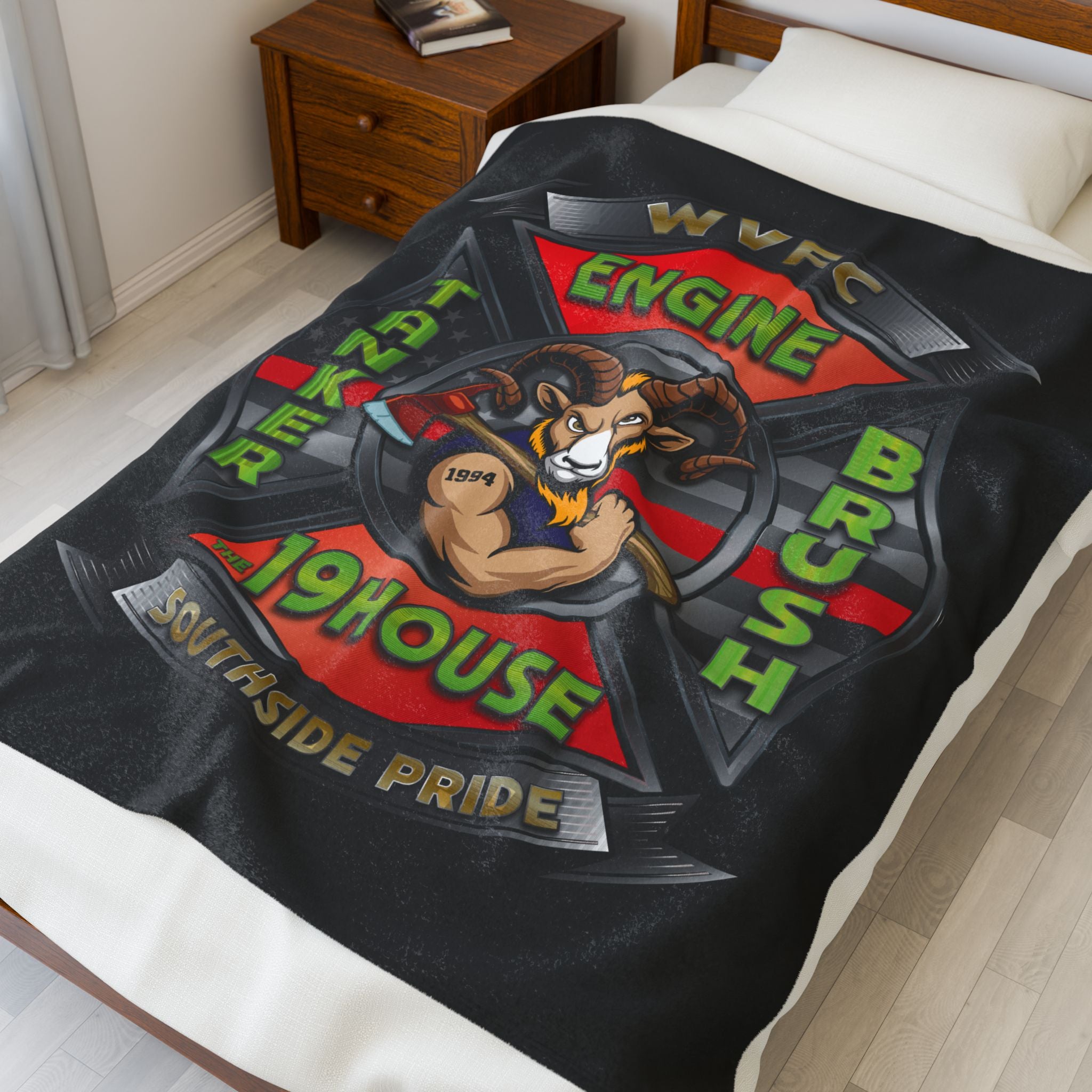WVFC Goat Logo 2 - Black Velveteen Plush Blanket