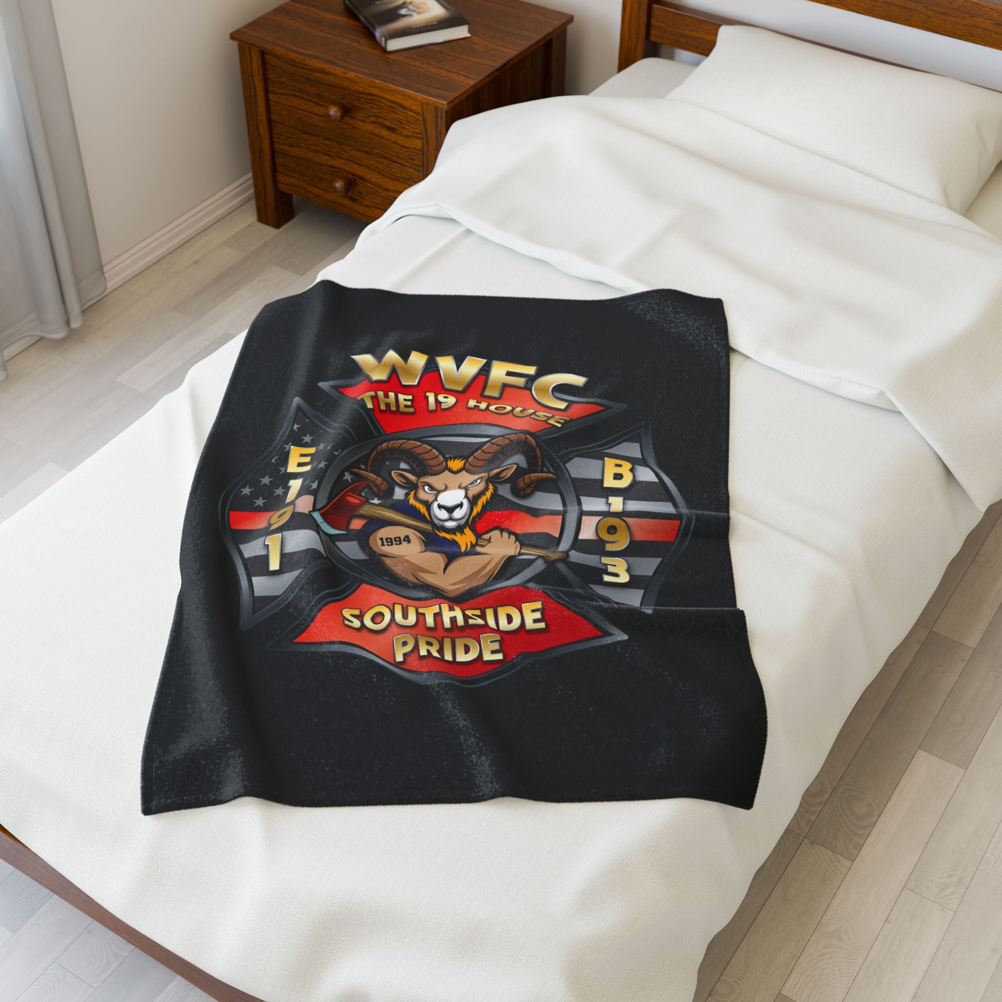 WVFC Goat Logo 1 - Black Velveteen Plush Blanket