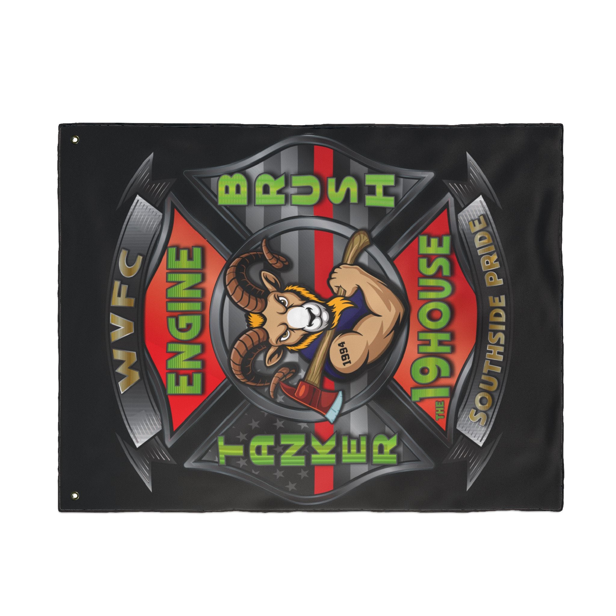 WVFC Goat Logo 2 Vertical - Black Double Sided Flag