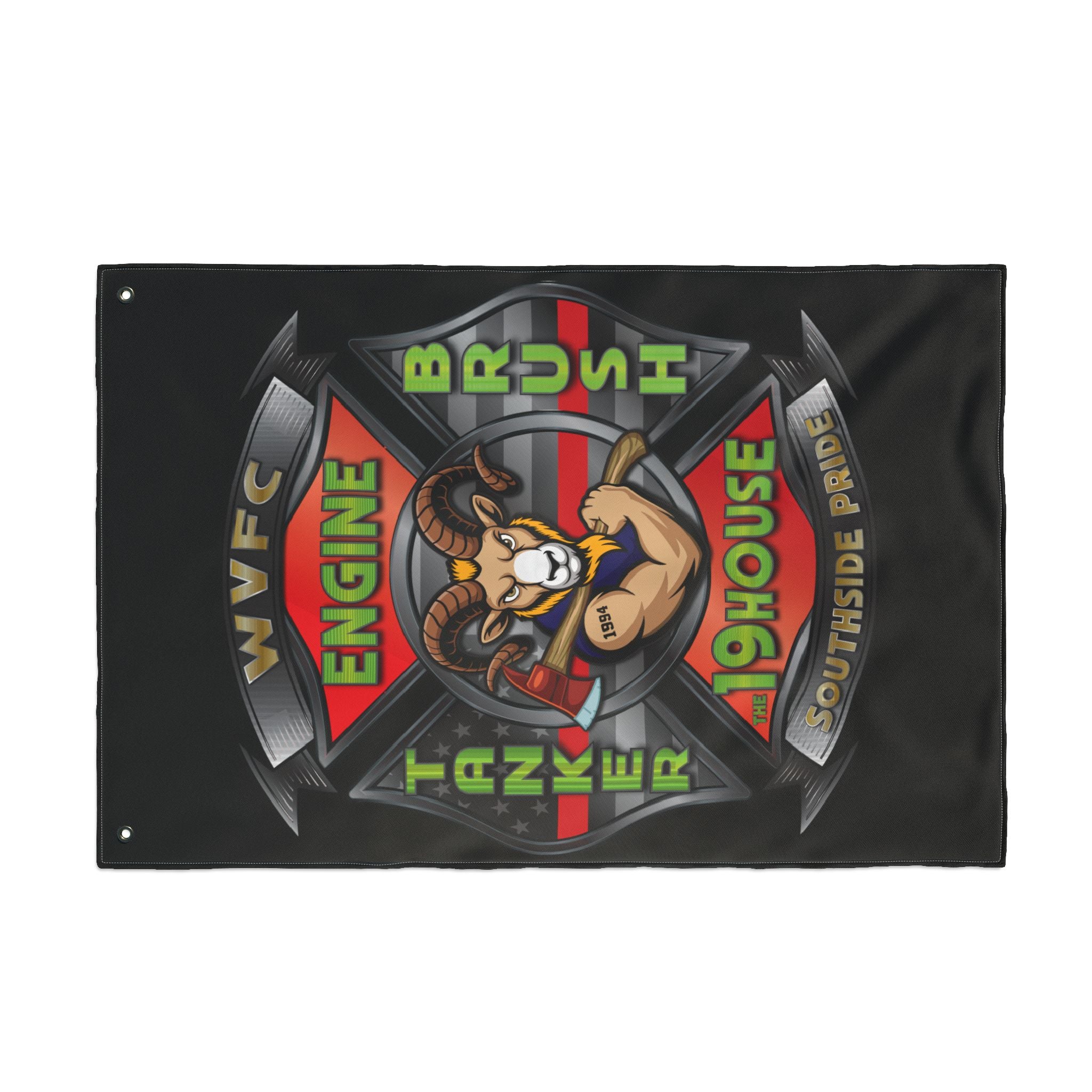 WVFC Goat Logo 2 Vertical - Black Double Sided Flag