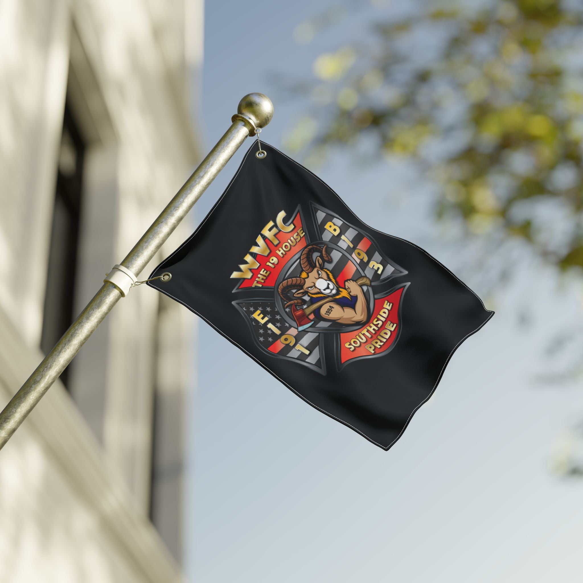 WVFC Goat Vertical - Black Double Sided Flag