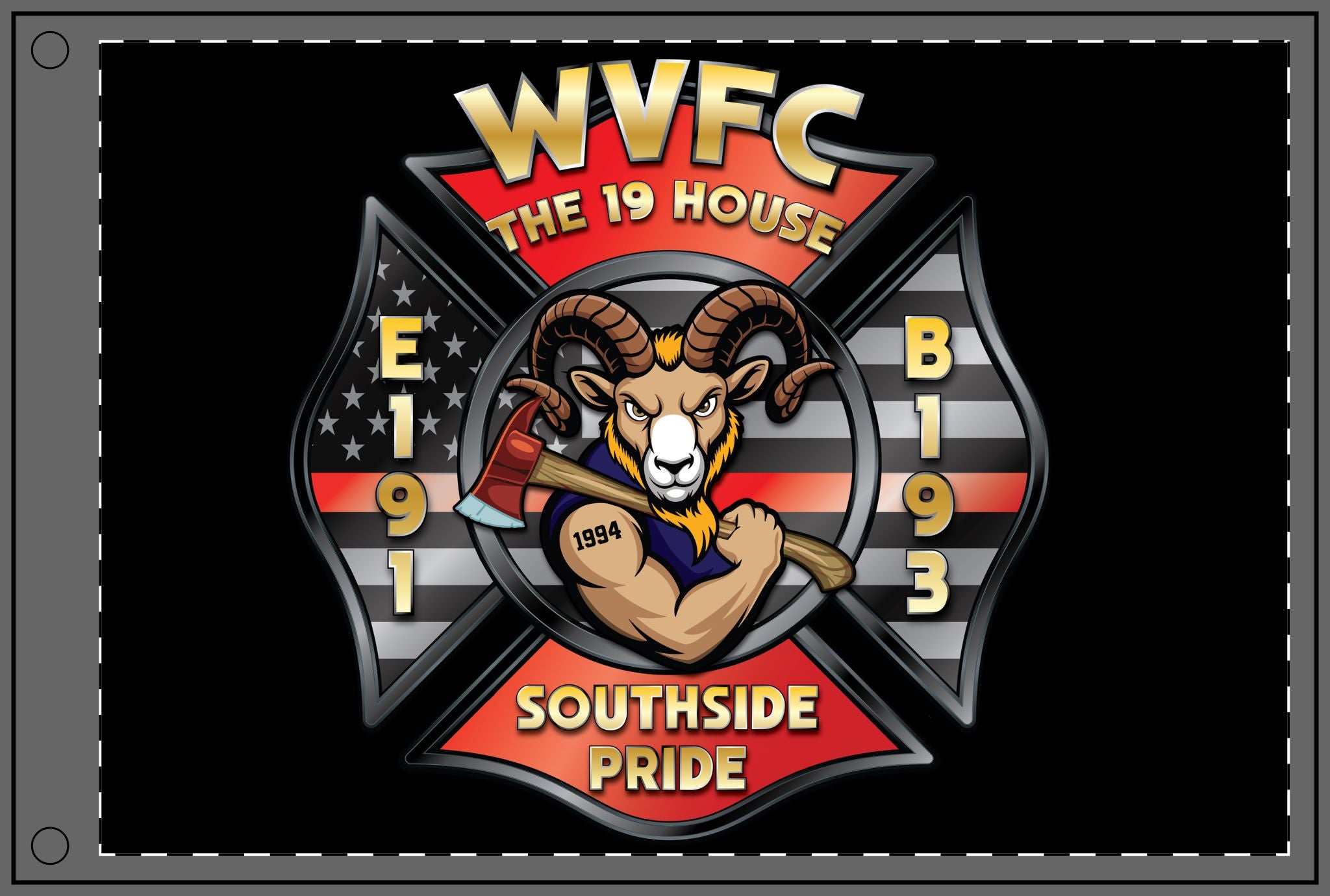 WVFC Goat - Black Double Sided Flag