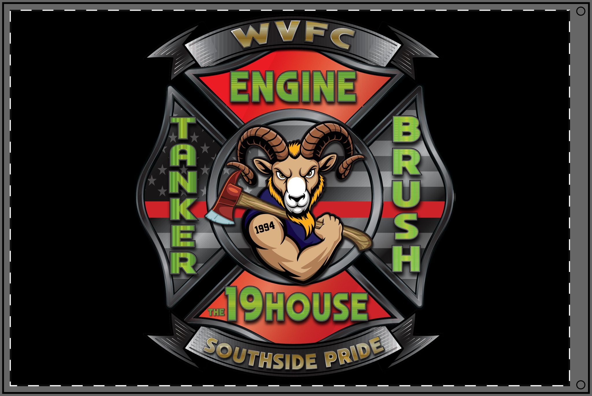 WVFC Goat Logo 2 - Black Double Sided Flag