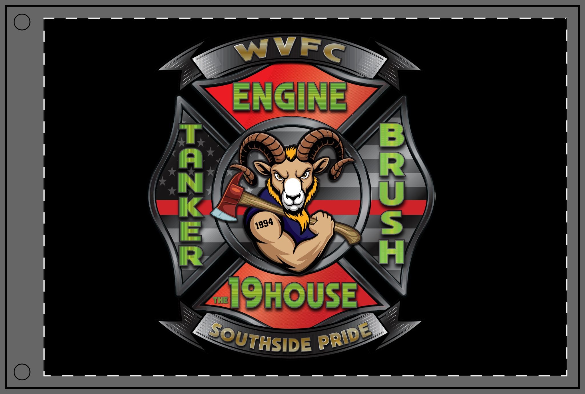 WVFC Goat Logo 2 - Black Double Sided Flag