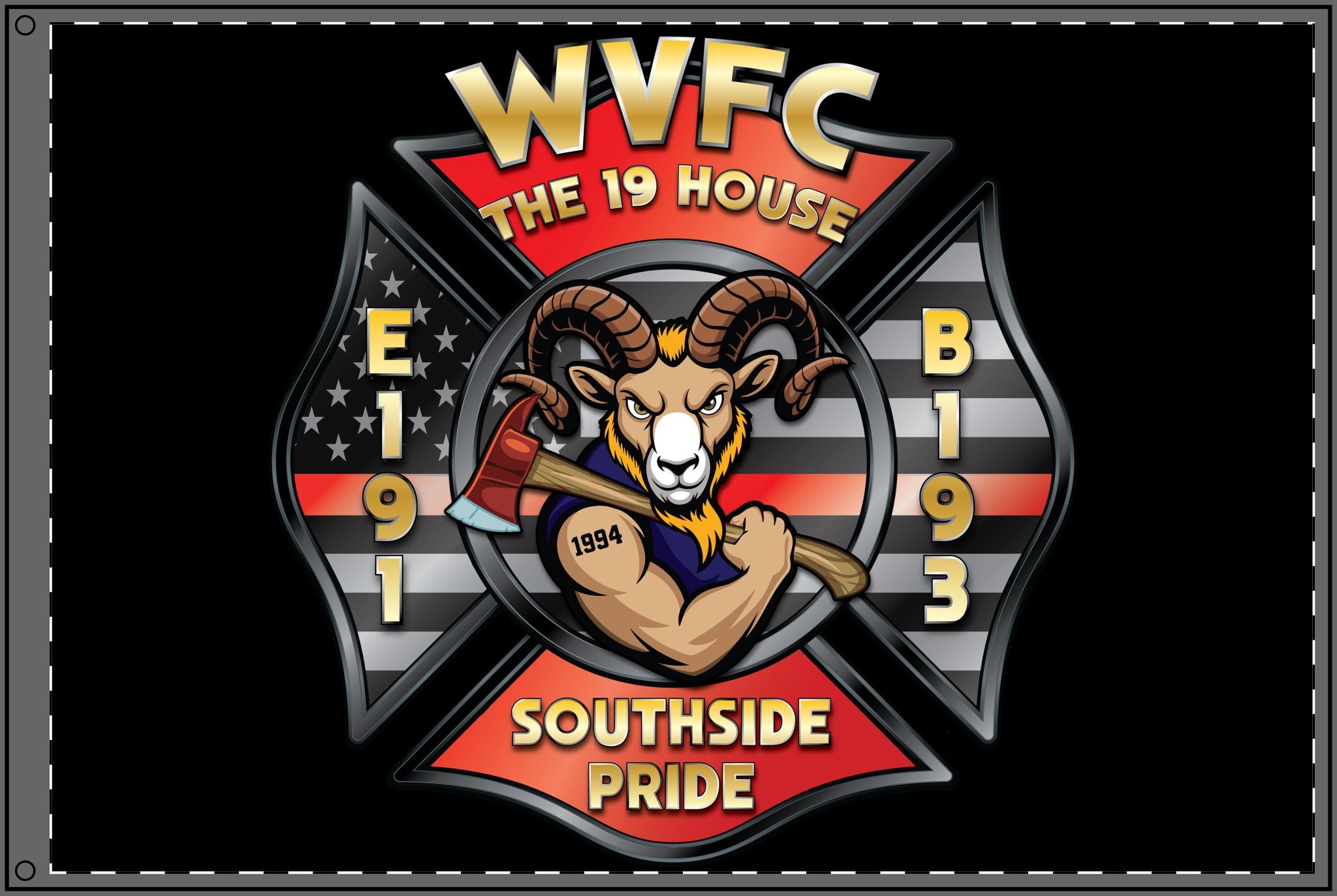 WVFC Goat - Black Double Sided Flag