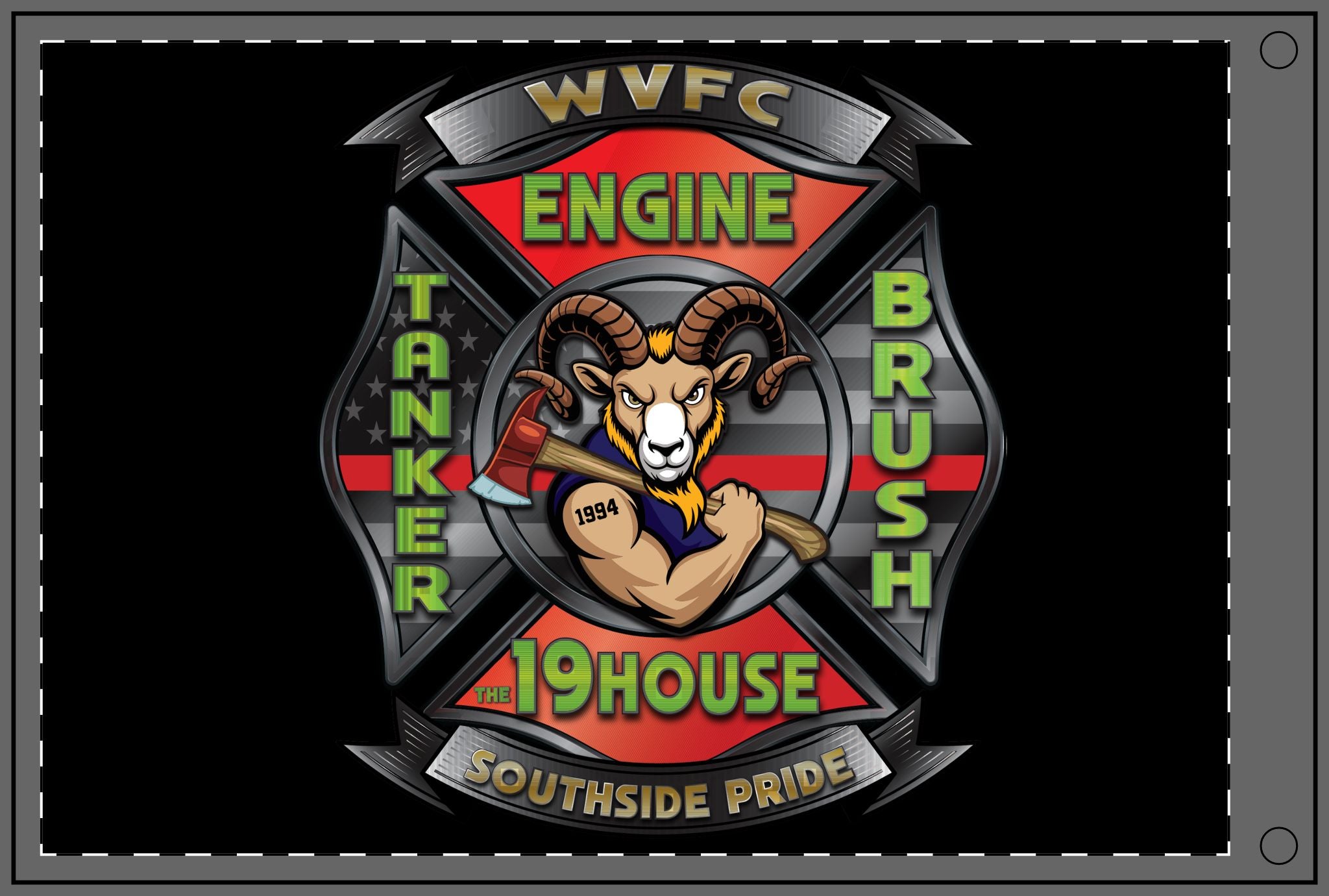 WVFC Goat Logo 2 - Black Double Sided Flag