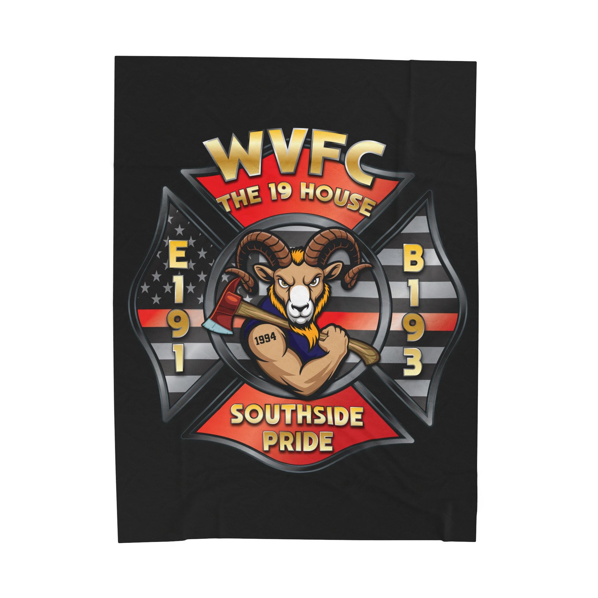 WVFC Goat Logo 1 - Black Velveteen Plush Blanket