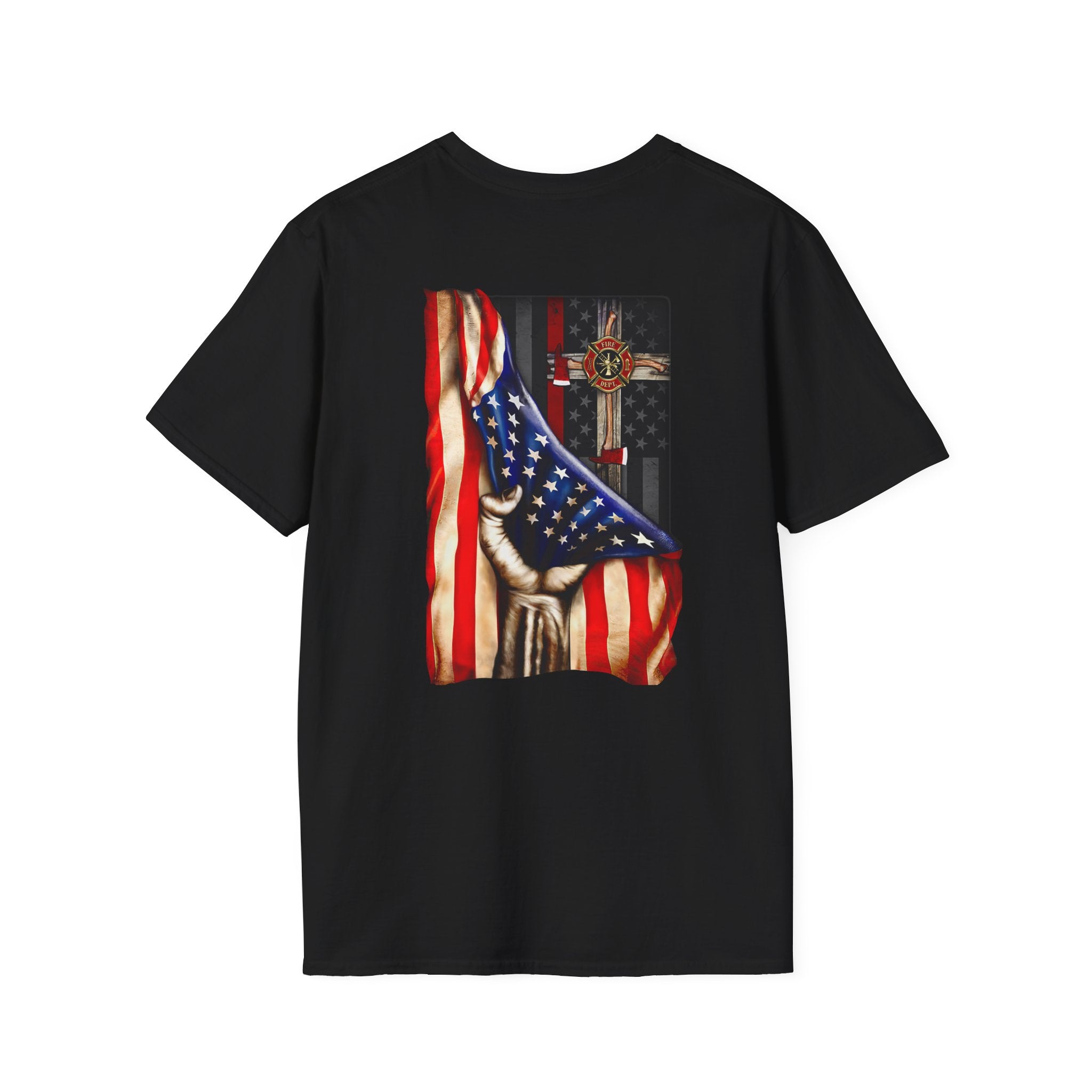 Firefighter US Flag Christian - Unisex Softstyle T-Shirt