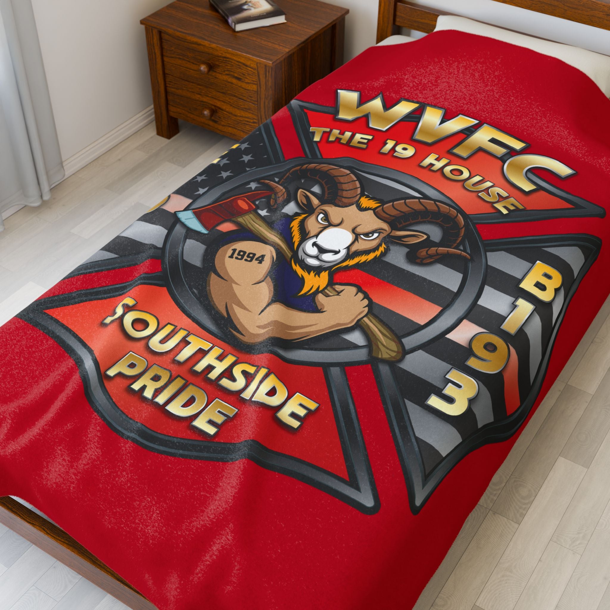 CWVFC Goat Logo 1 - Red Velveteen Plush Blanket