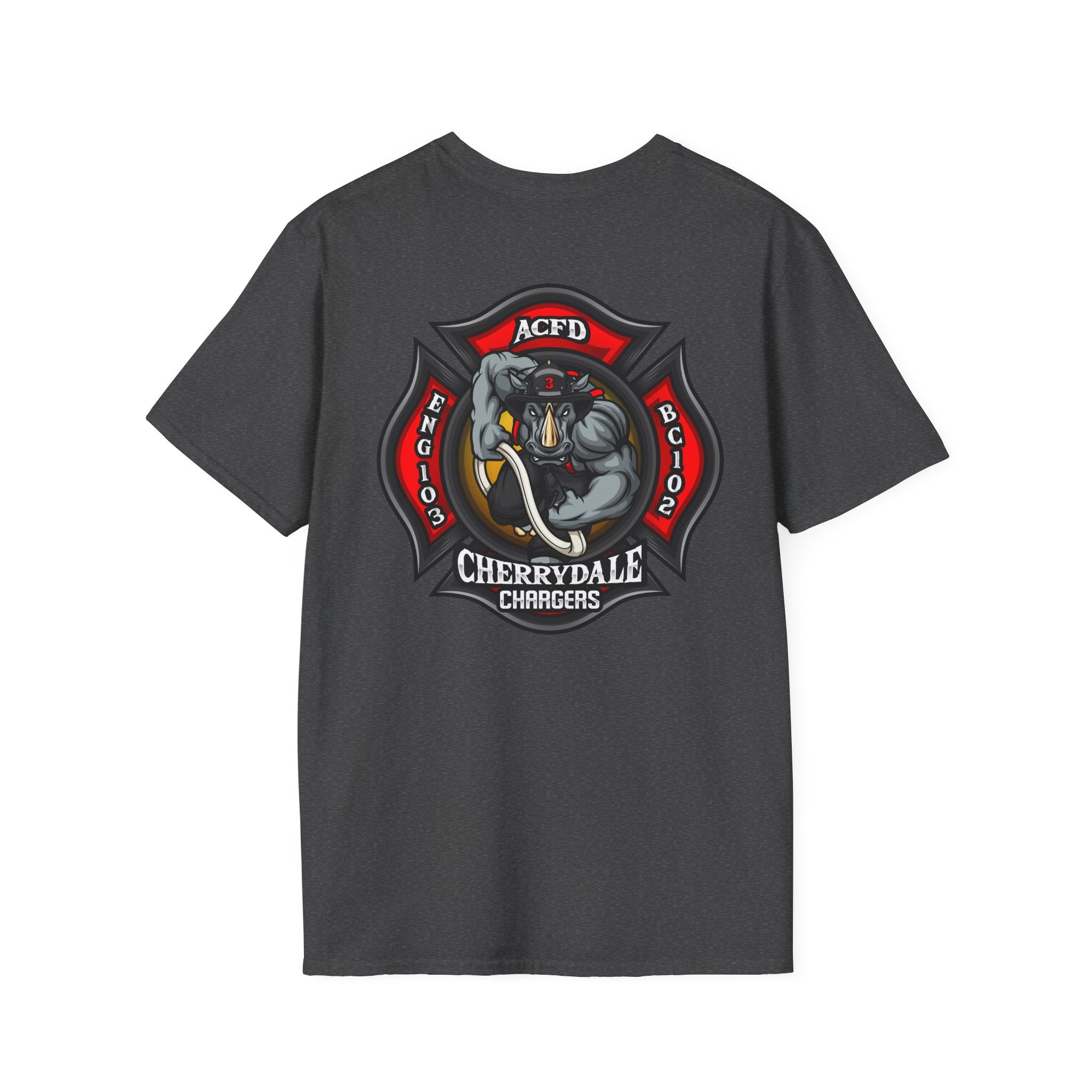 Station 3 front / Rhino back Logo - Gildan Soft Cotton Softstyle T-Shirt