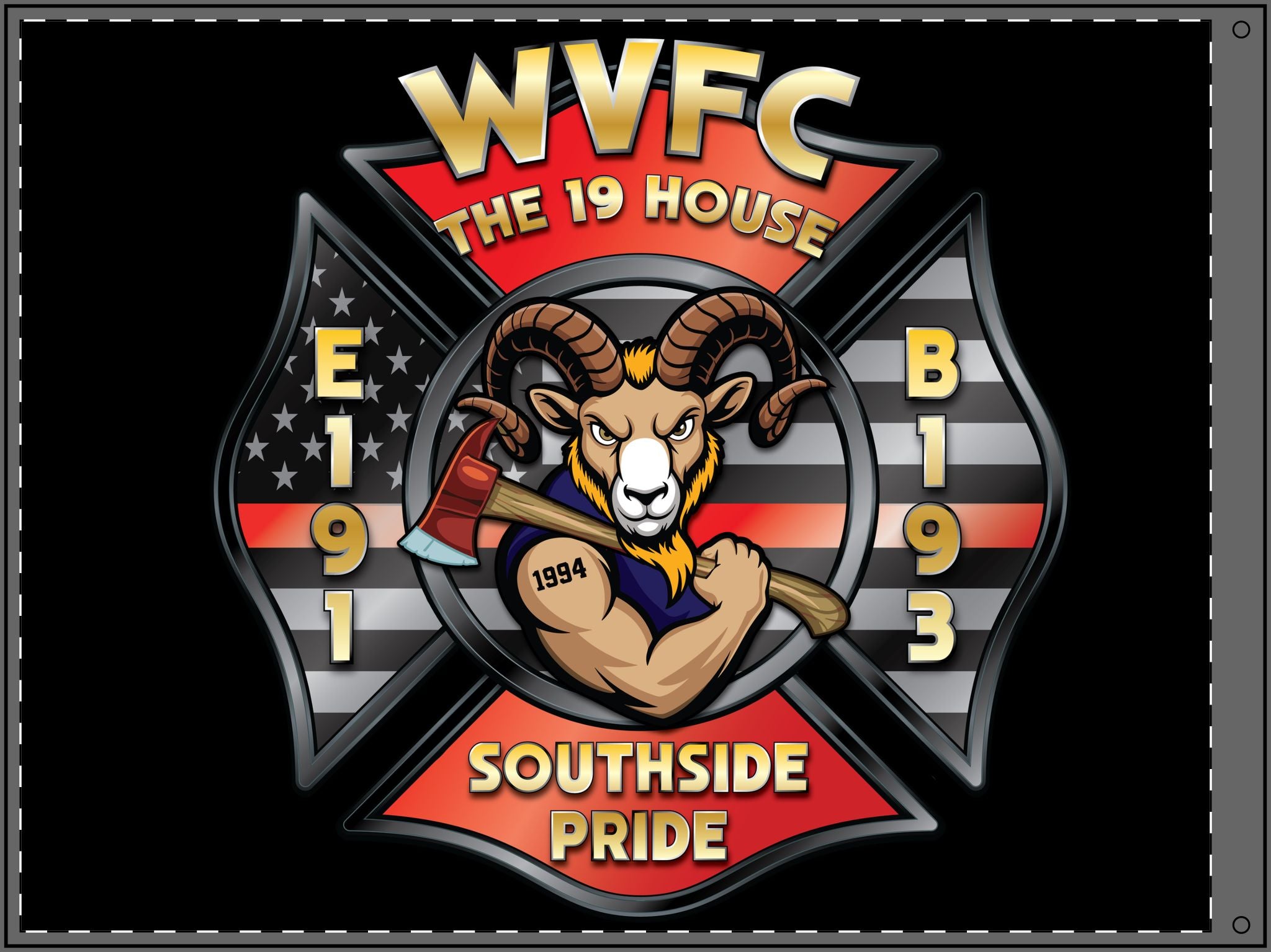 WVFC Goat - Black Double Sided Flag