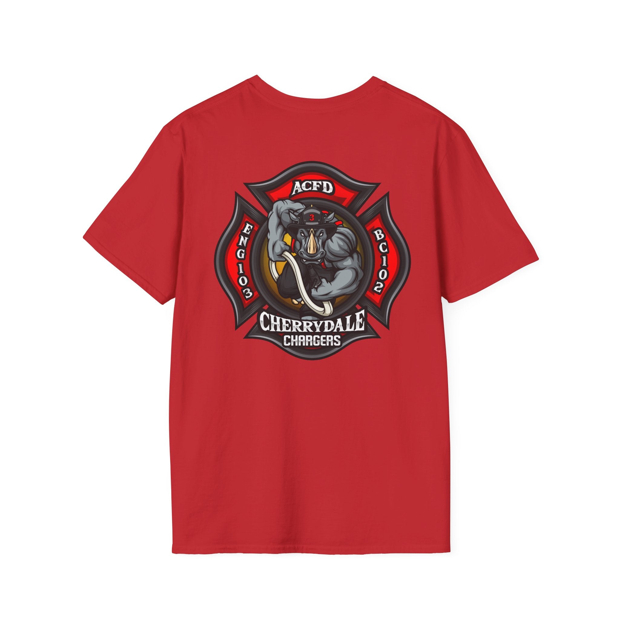Station 3 front / Rhino back Logo - Gildan Soft Cotton Softstyle T-Shirt